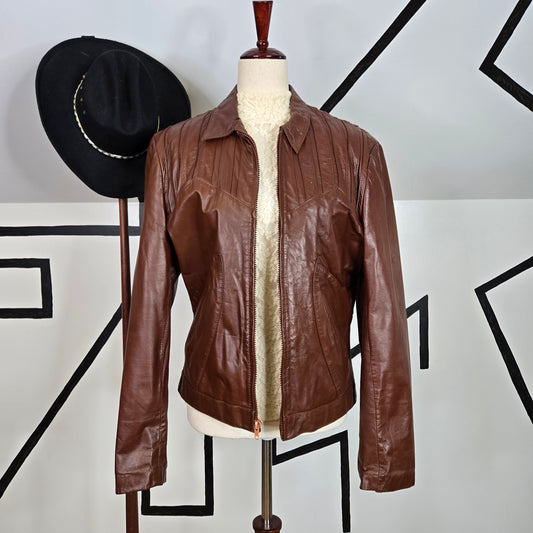 Casablanca Vintage 70s Leather Western Jacket Made in Korea - size 40