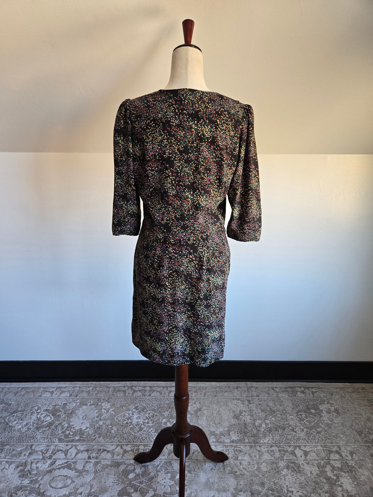 Parker Silk Floral Heart Print Wrap Dress - Medium