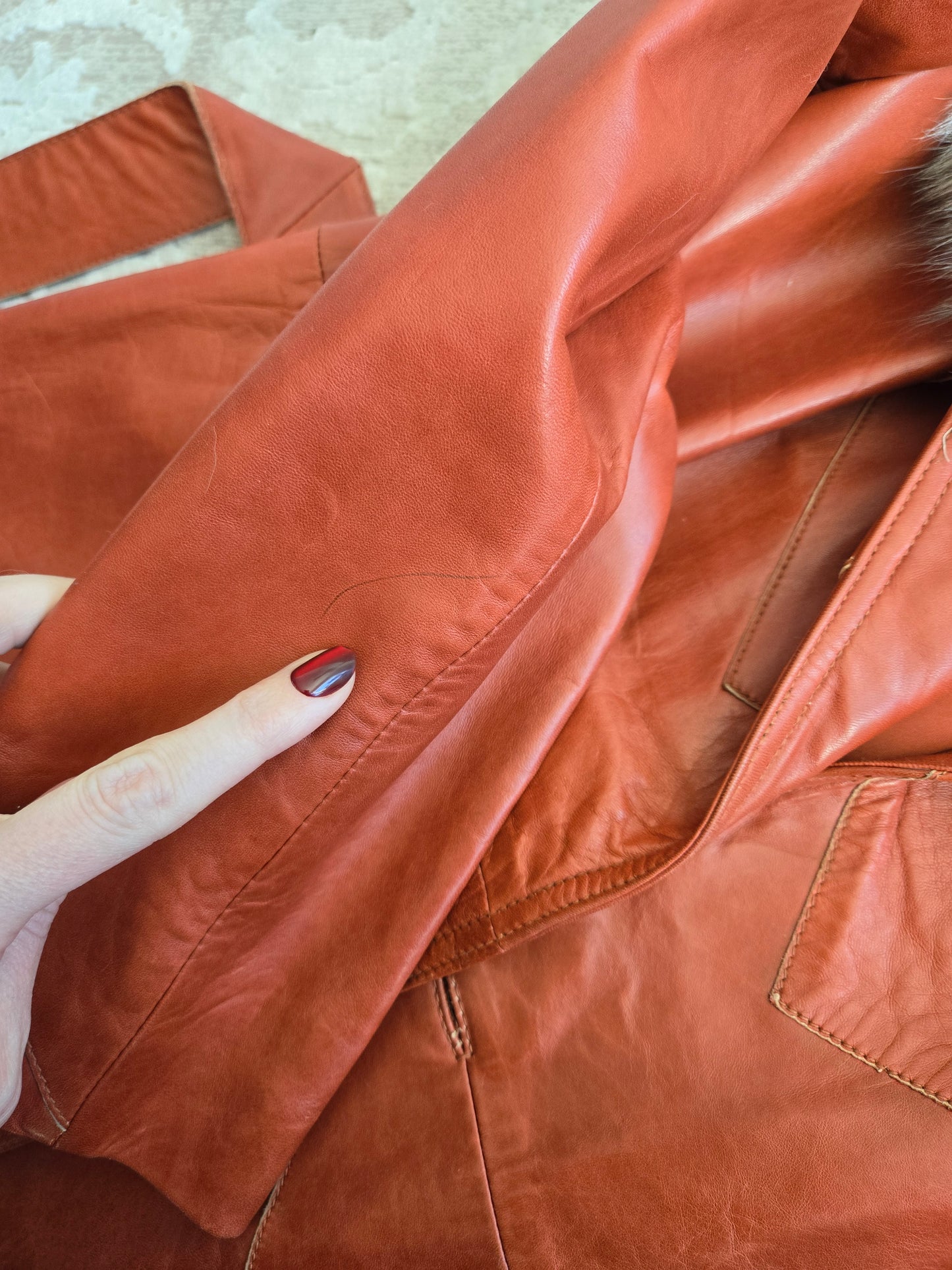 Napa Y Ante Skin Gear 1970s Patchwork Brown Leather Trench with Coyote Fur - Medium