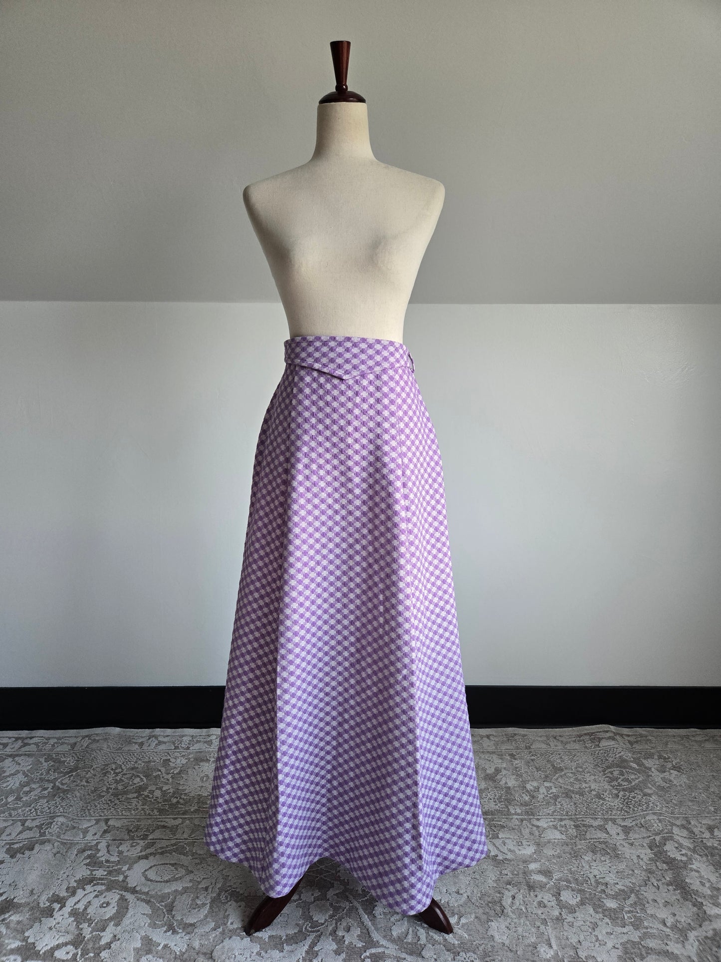 Jantzen Vintage 70s Purple and White Checkered Knit Maxi Skirt - medium