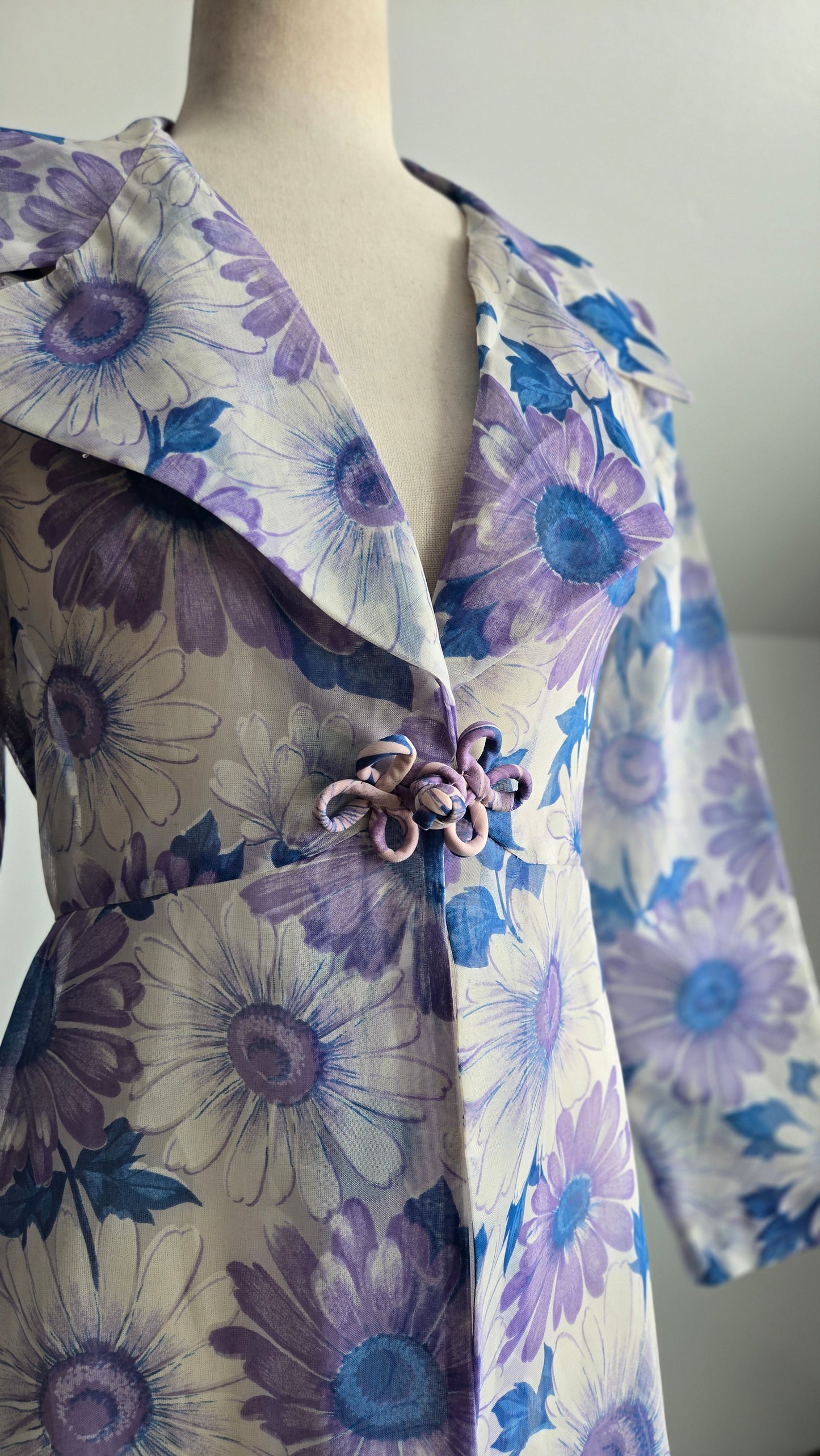 Vintage 70s Shear Floral Duster - Small