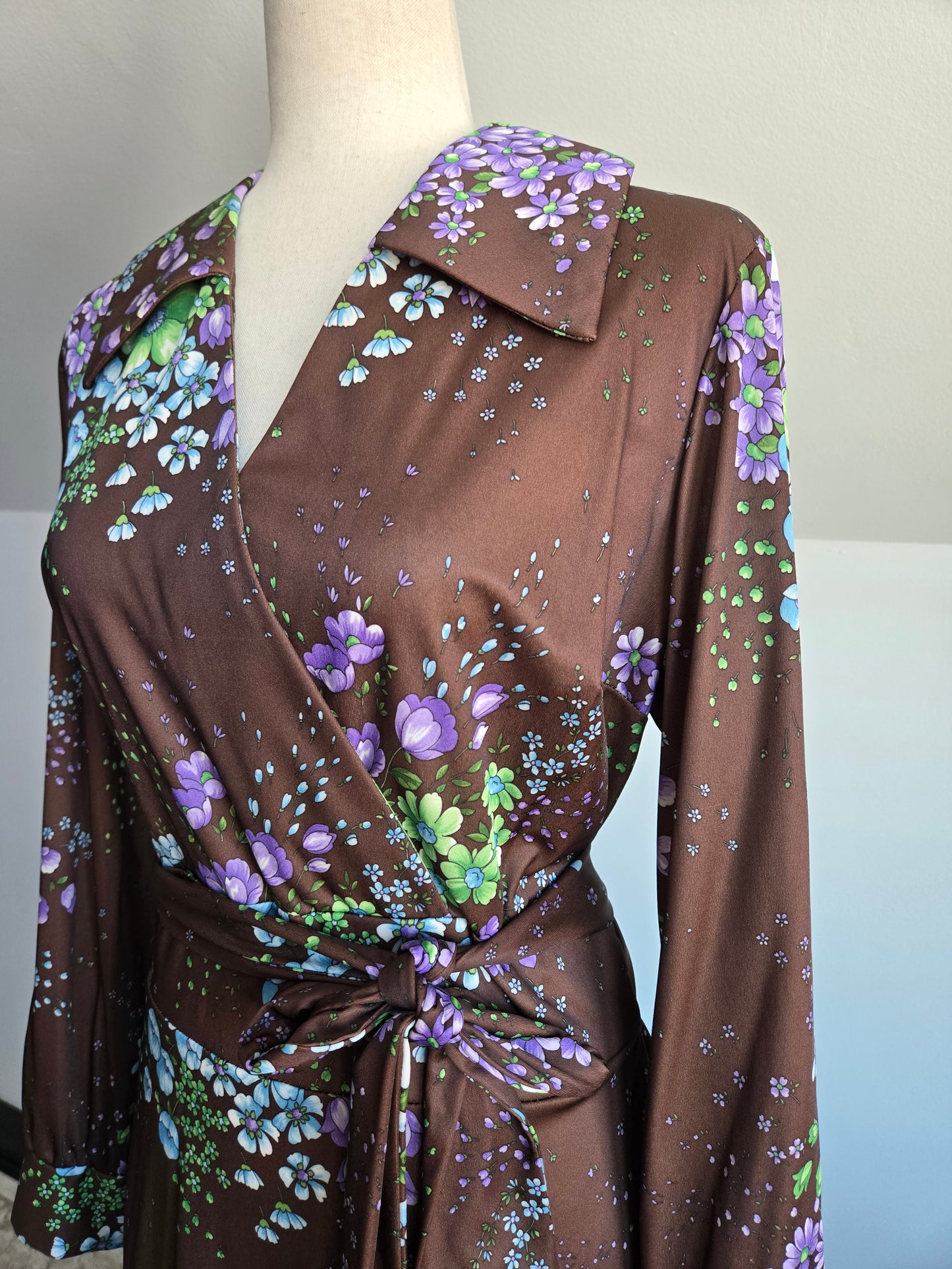 Royalty Dallas Vintage 70s Brown Floral Maxi Dress - L/XL