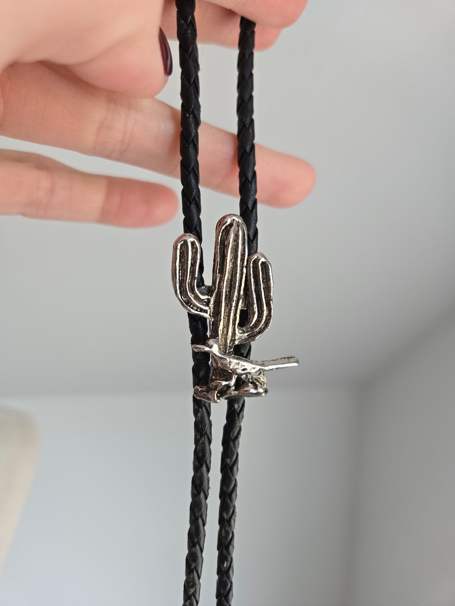 Roadrunner and Cactus Bolo Tie