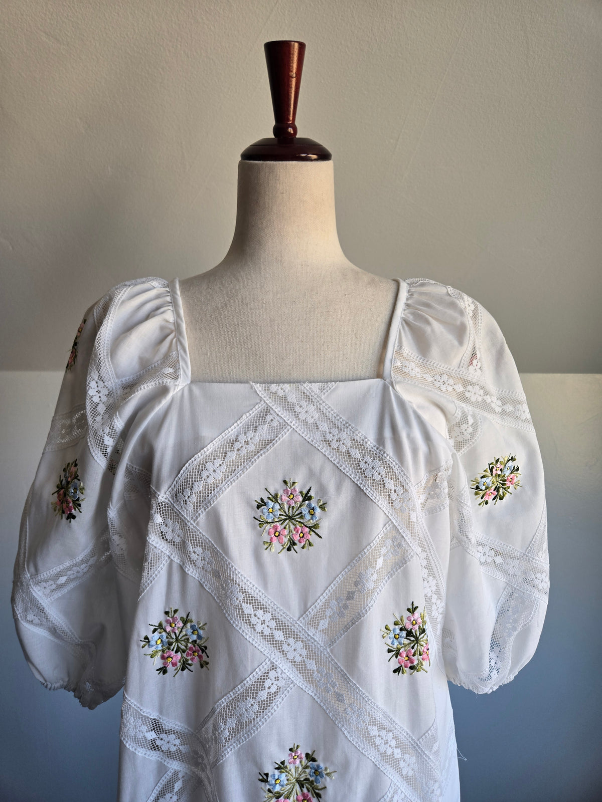 Jesus A Diaz Mexican Cotton Lace and Floral Embroidery Dress - large