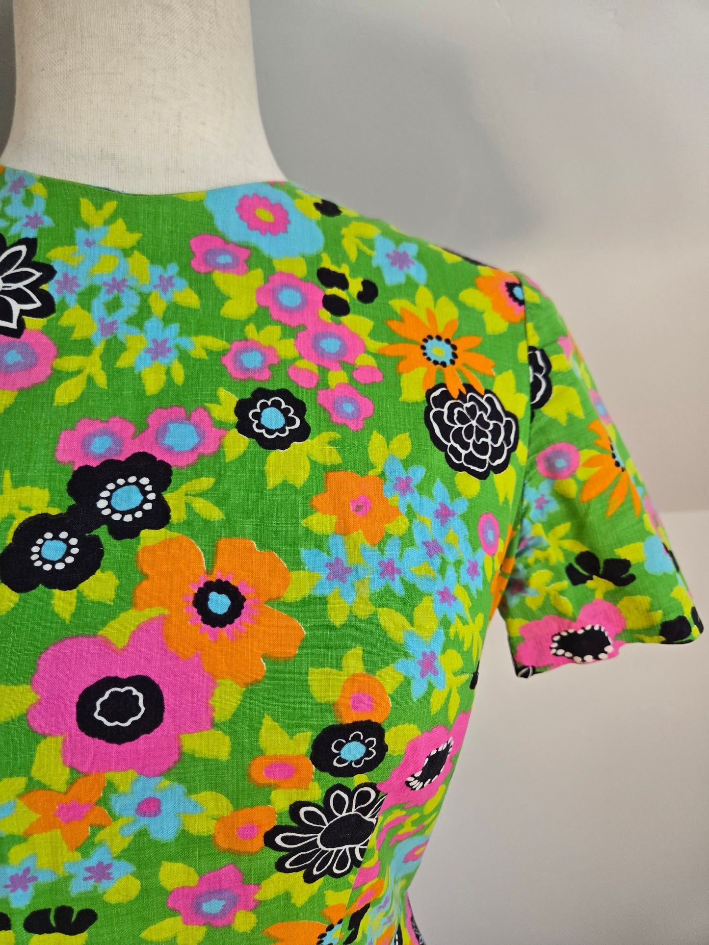Vintage 1970s Dayglo Cotton Dress - XS/Small