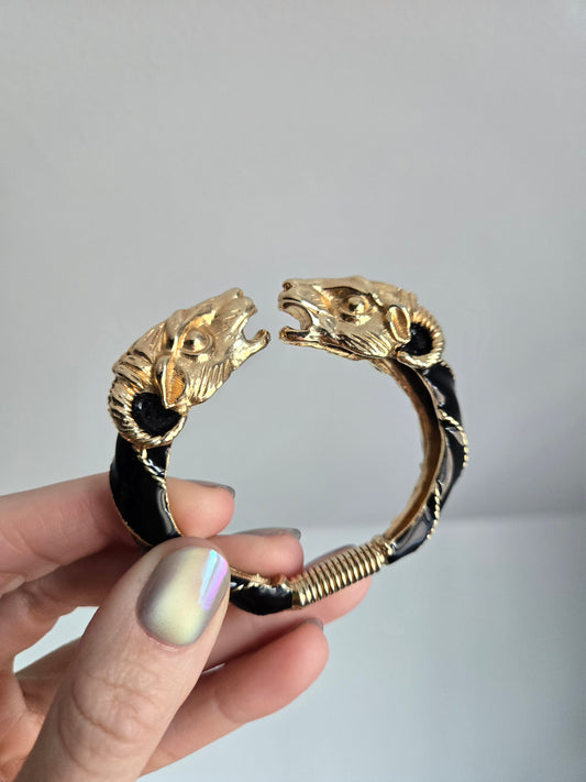 Donald Stannard Vintage Black Double Rams Head Hinge Bracelet