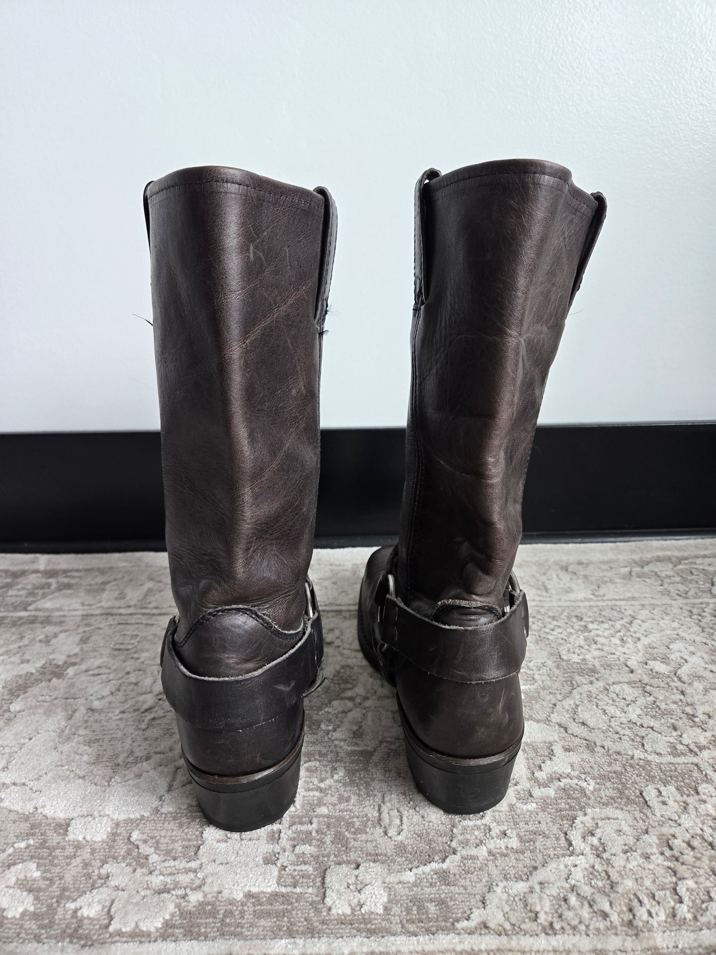 Frye Dark Brown Leather Harness Boots - Size 8.5 (womens)