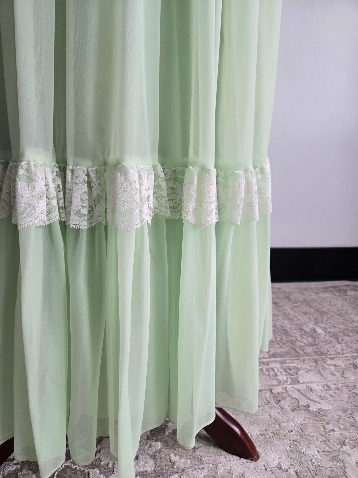 Vintage 1970s Union Made Lime Green Coquette Formal Dress - Small