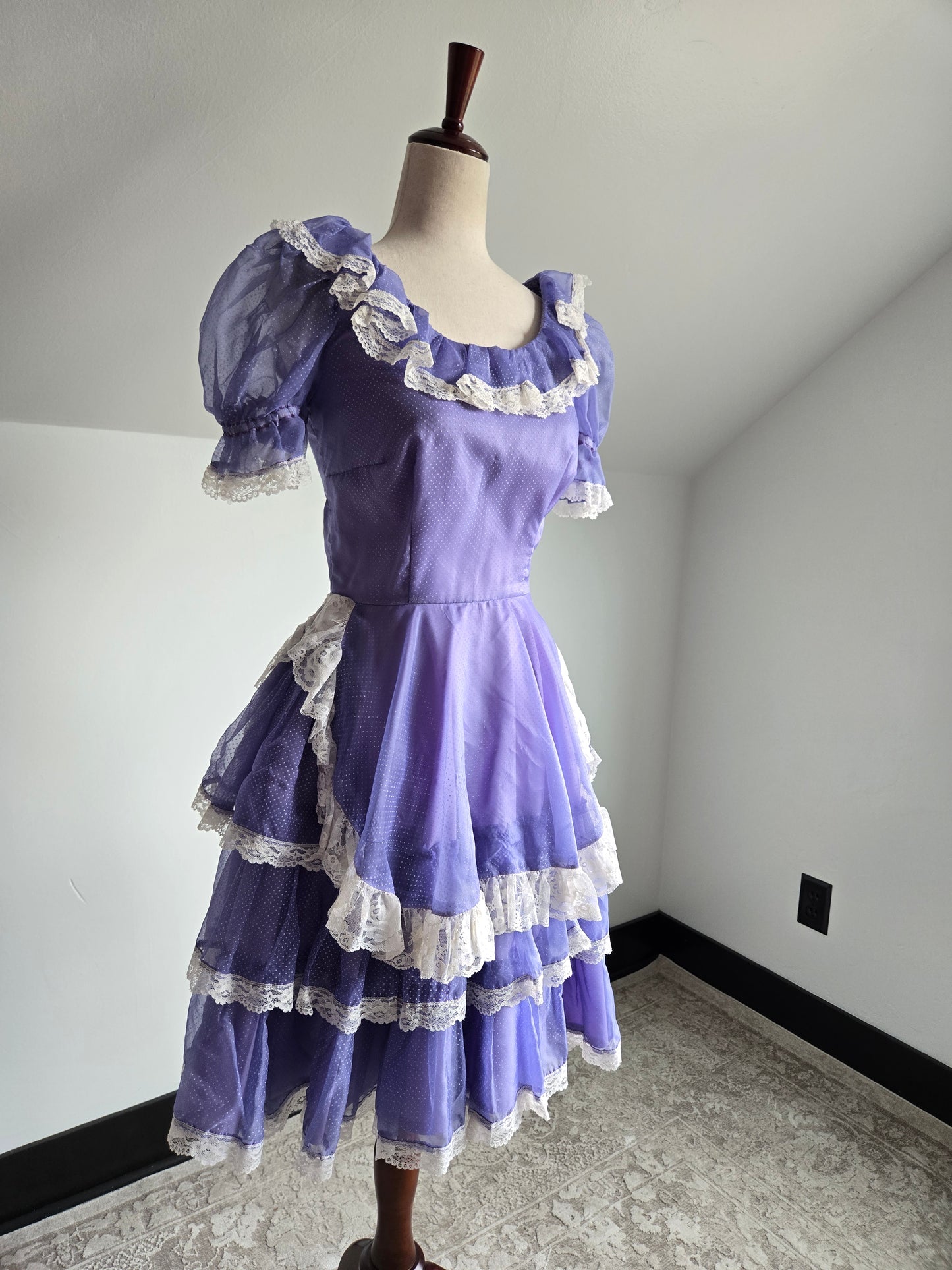 True Vintage 1960s Western Swing Dancing Dress Purple and White - XS