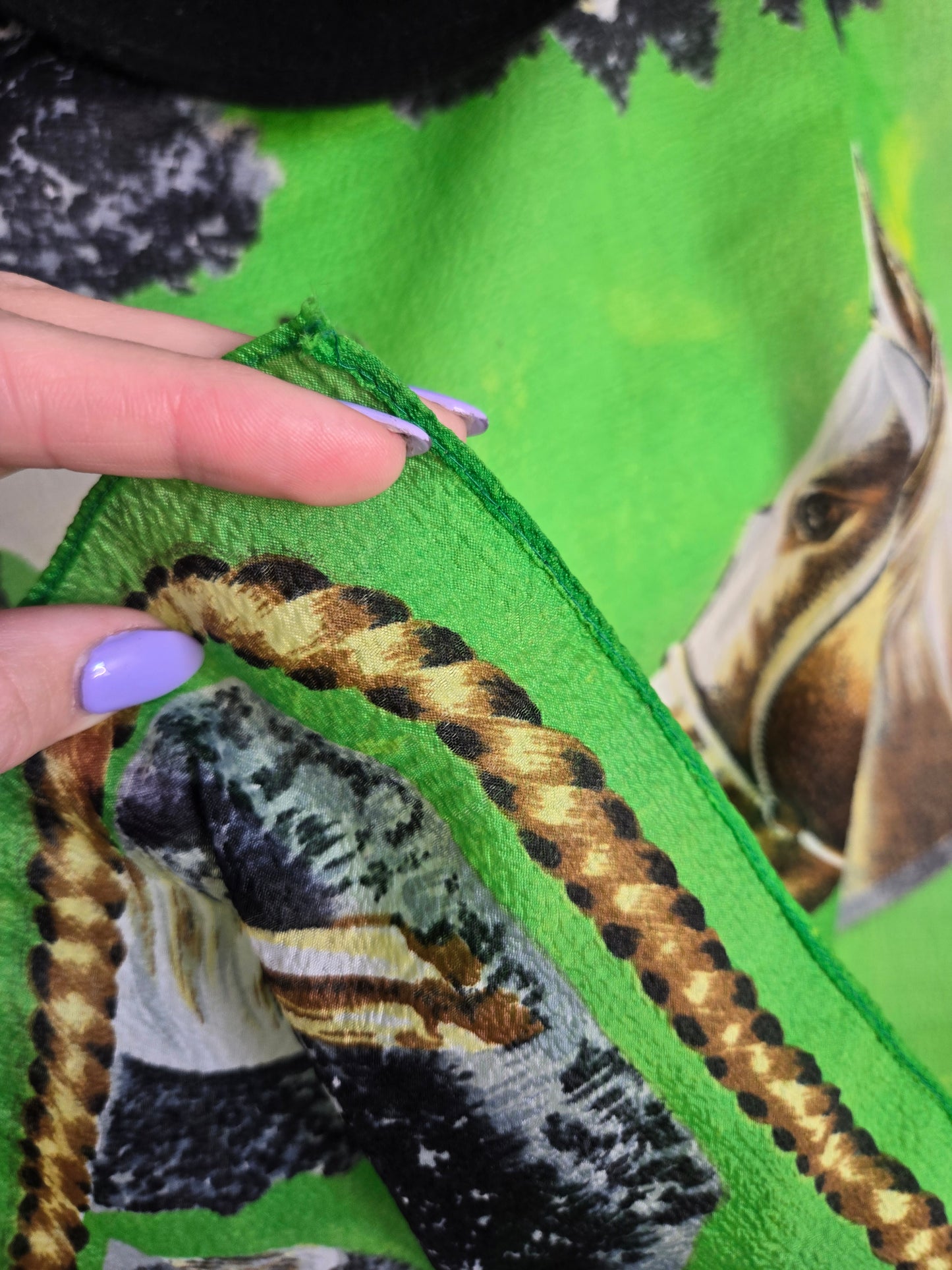 Vintage Lime Green Nylon Horse Scarf Made in Japan