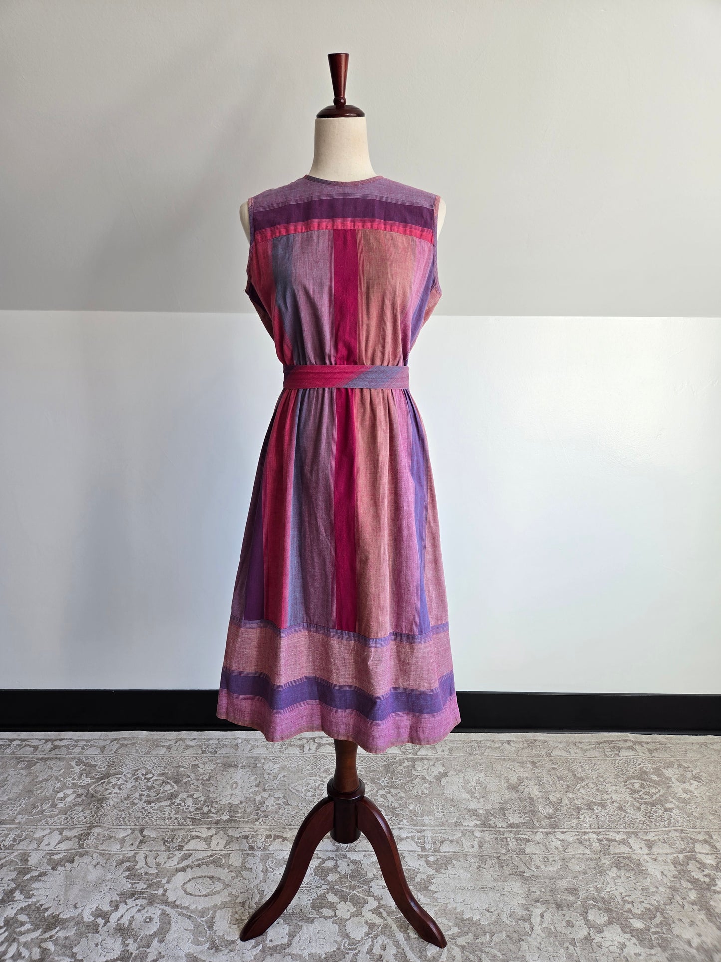 Checkaberry Vintage Cotton Colorful Stripe Dress with Belt - S/M