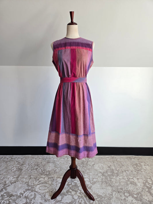 Checkaberry Vintage Cotton Colorful Stripe Dress with Belt - S/M