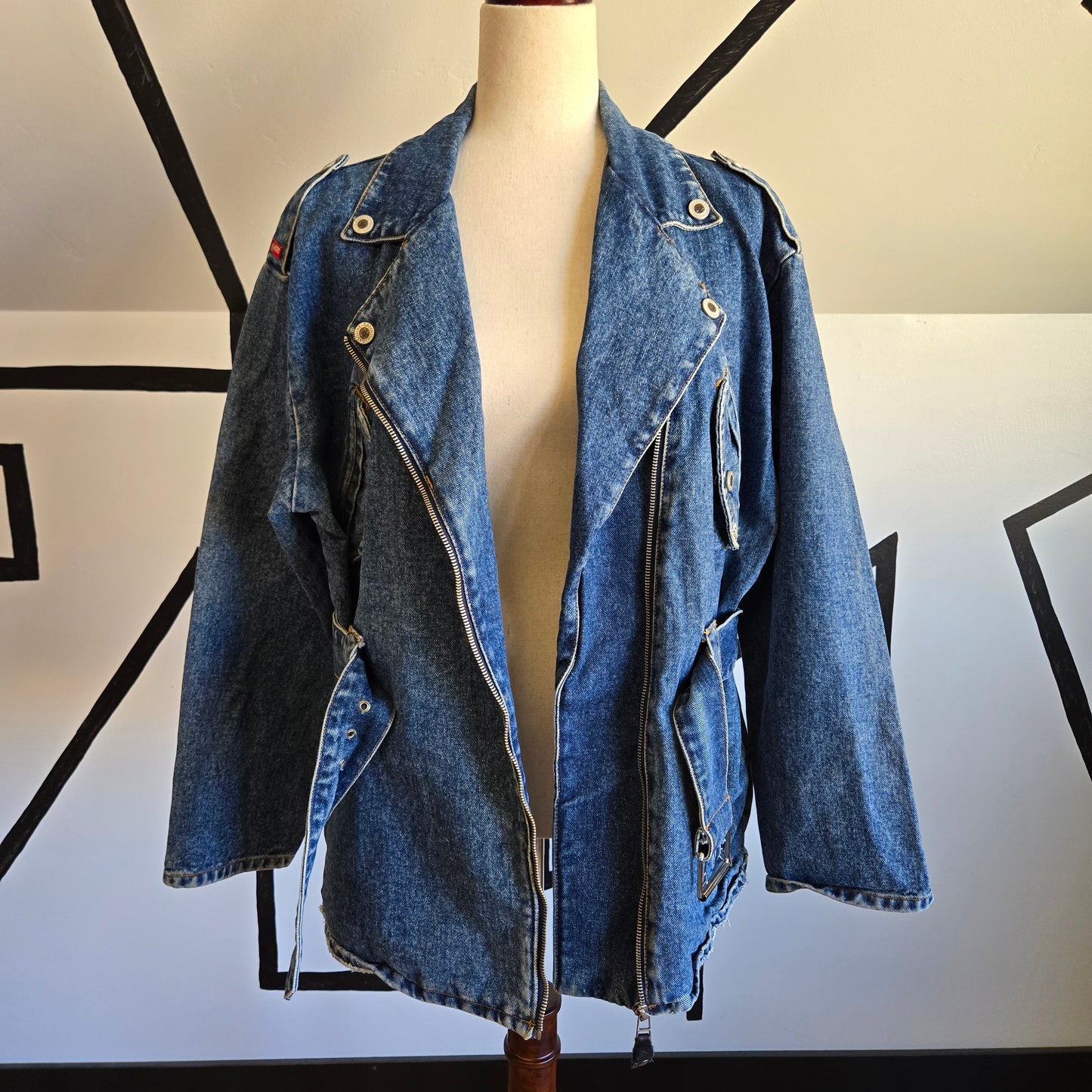 Gasoline Vintage 80s Denim Moto Jacket with Belt - Large