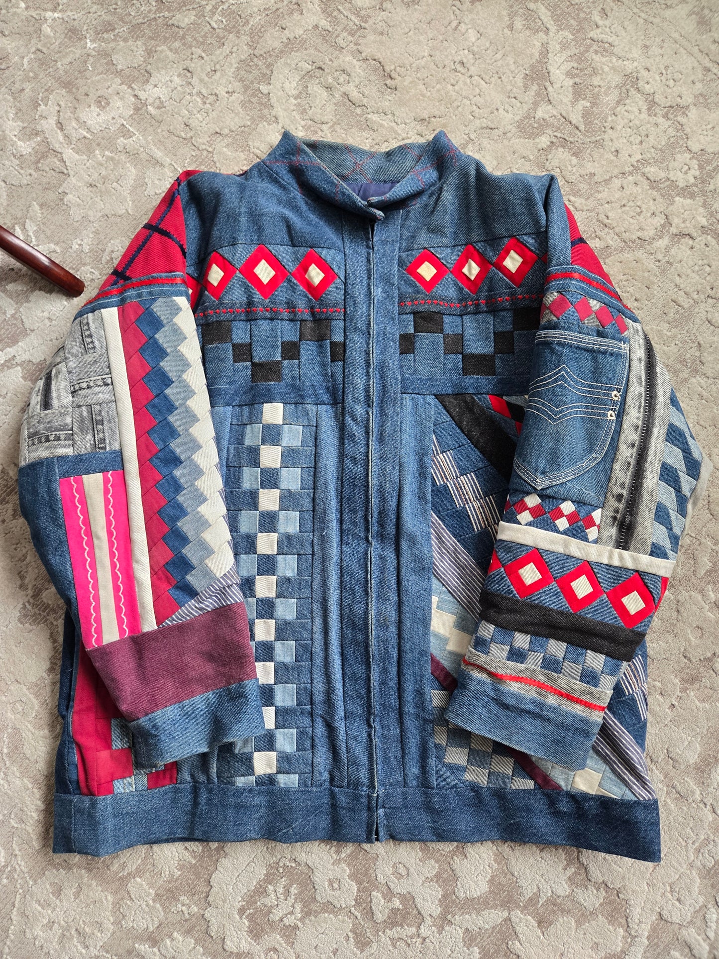Denim Quilted Hand Made Coat - 2XL