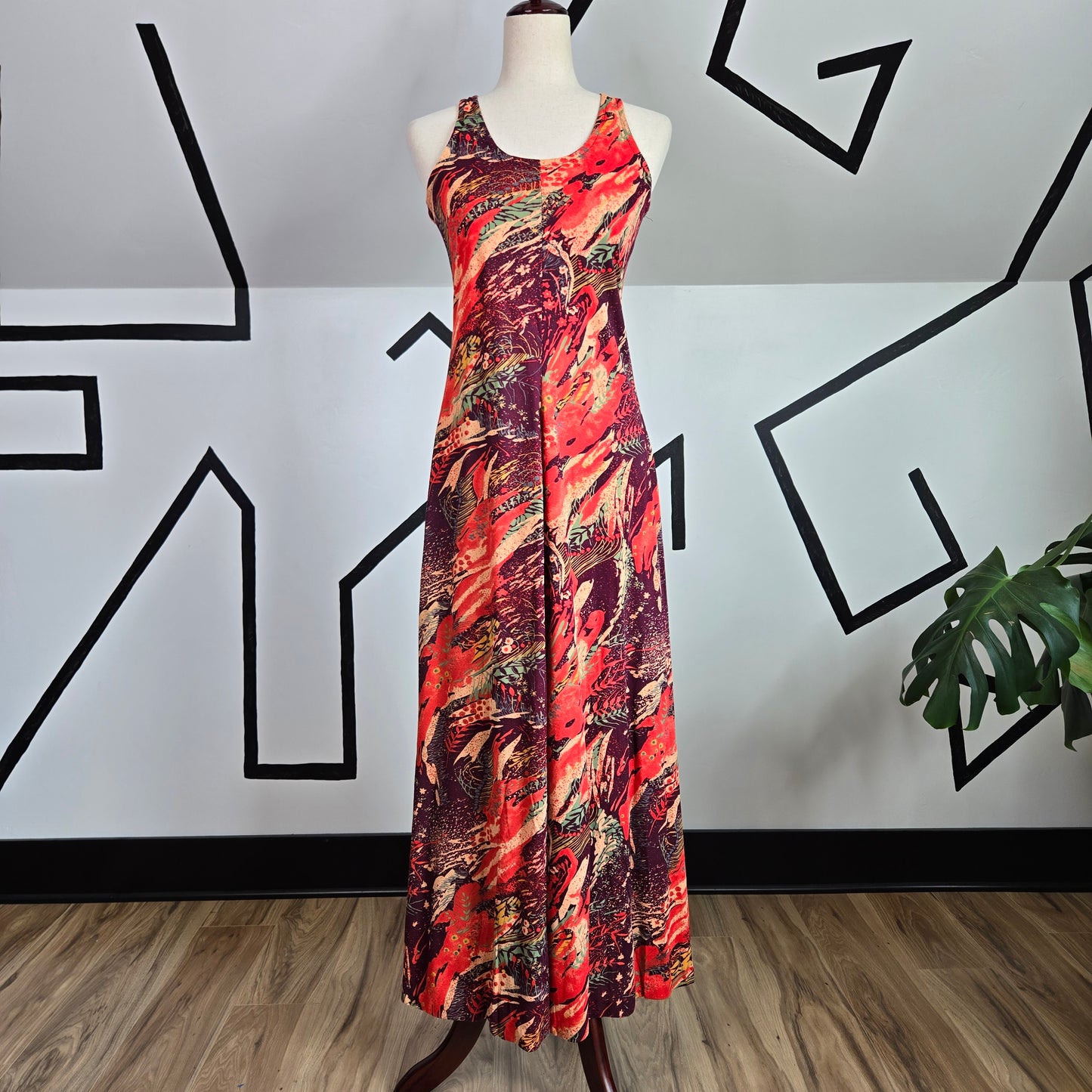 Vintage 1970s Racerback Printed Maxi Dress - XS/Small