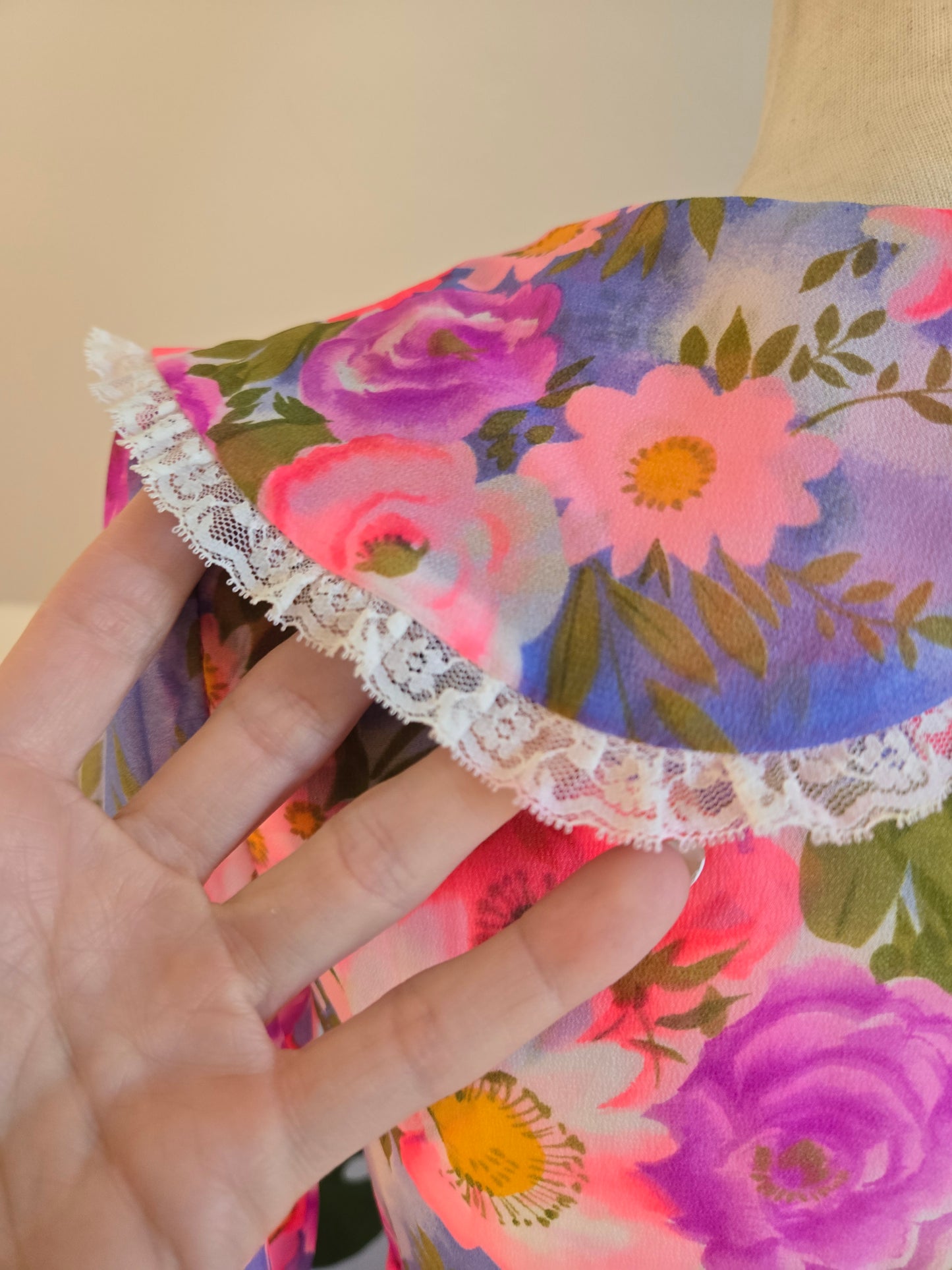 Vintage 1970s Hot Pink Flower Power Maxi Dress - medium