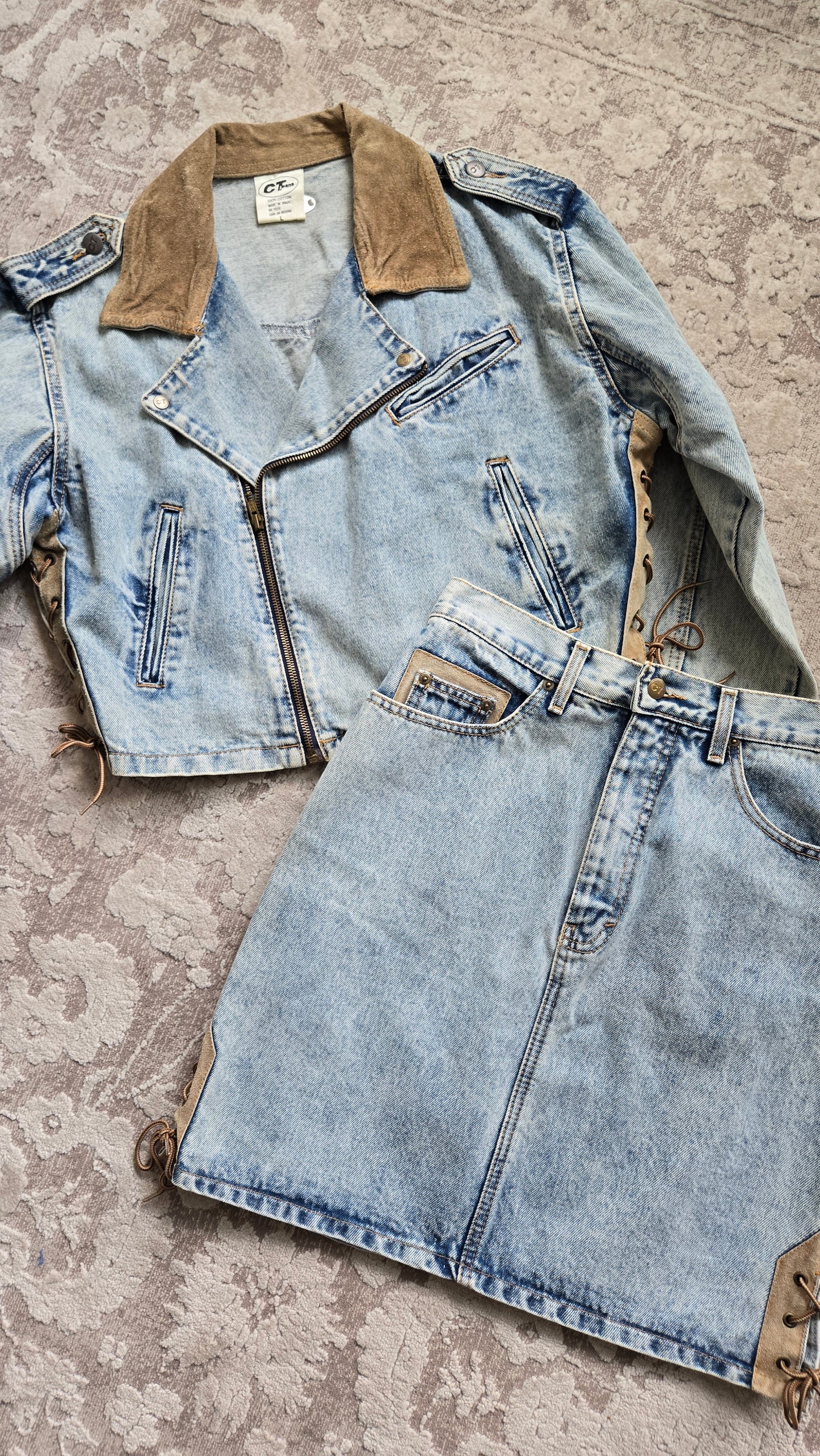 Vintage 90s CT Jeans Denim Two Piece Set Made in Brazil - Medium