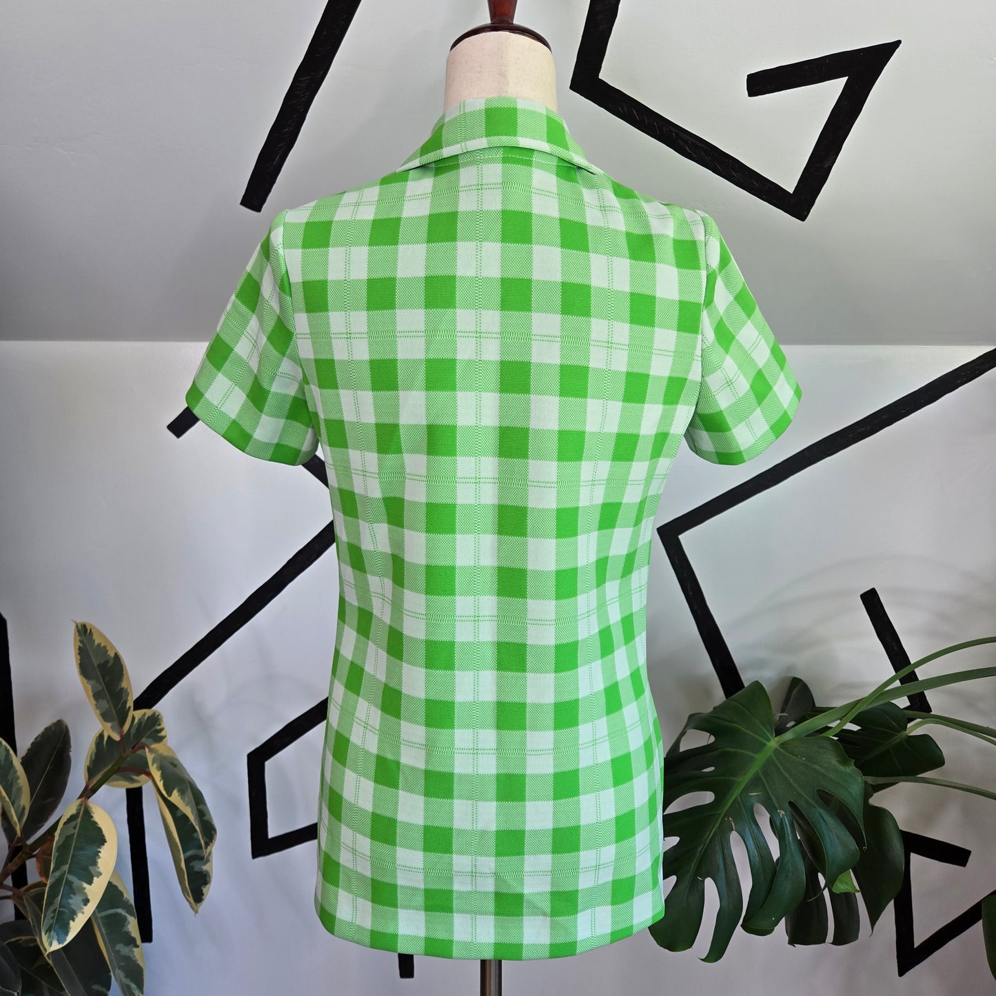 Green and White Plaid 1960s Two Piece Pant Set