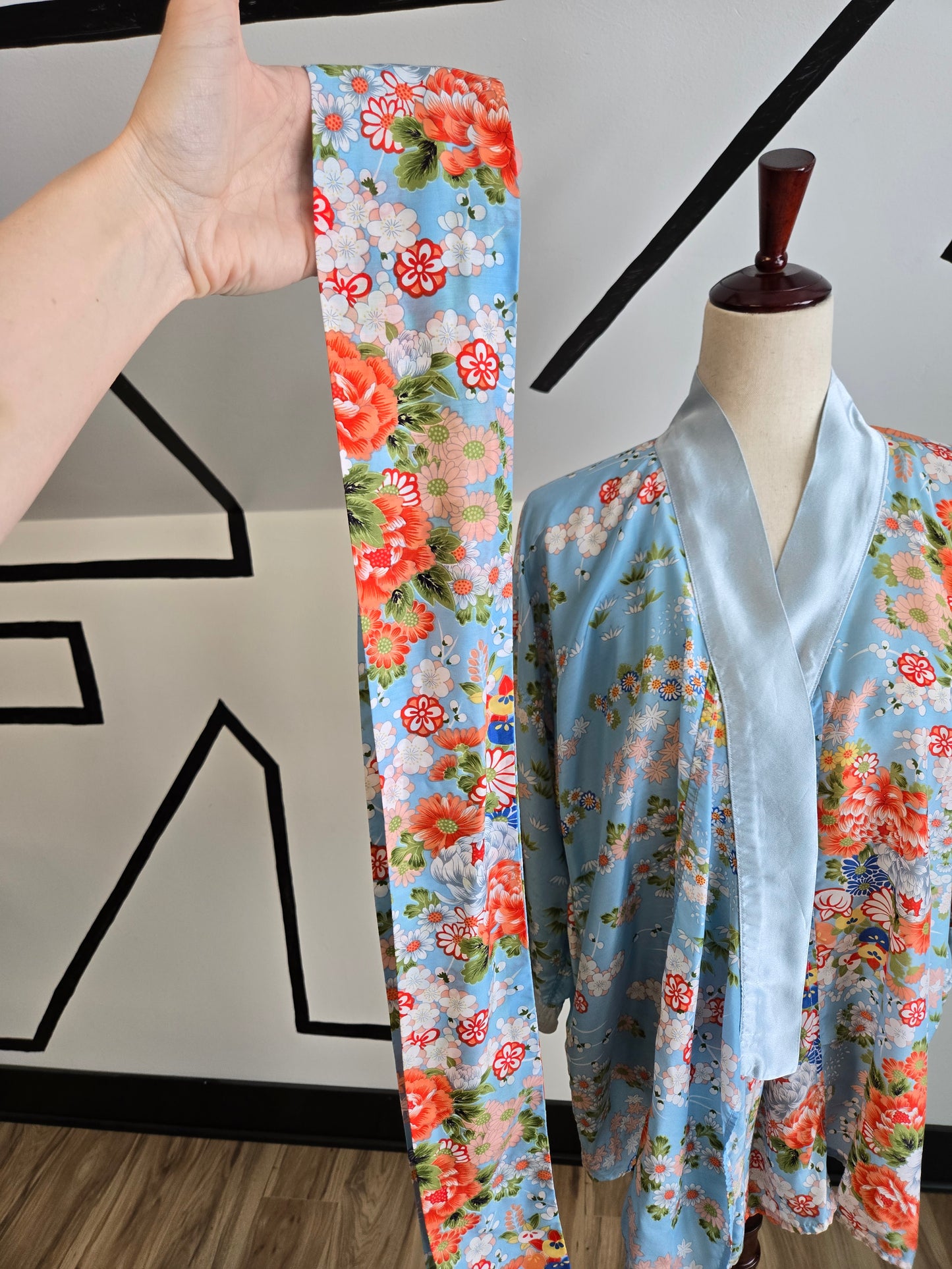 Authentic Blue Kimono Top with Belt - OS