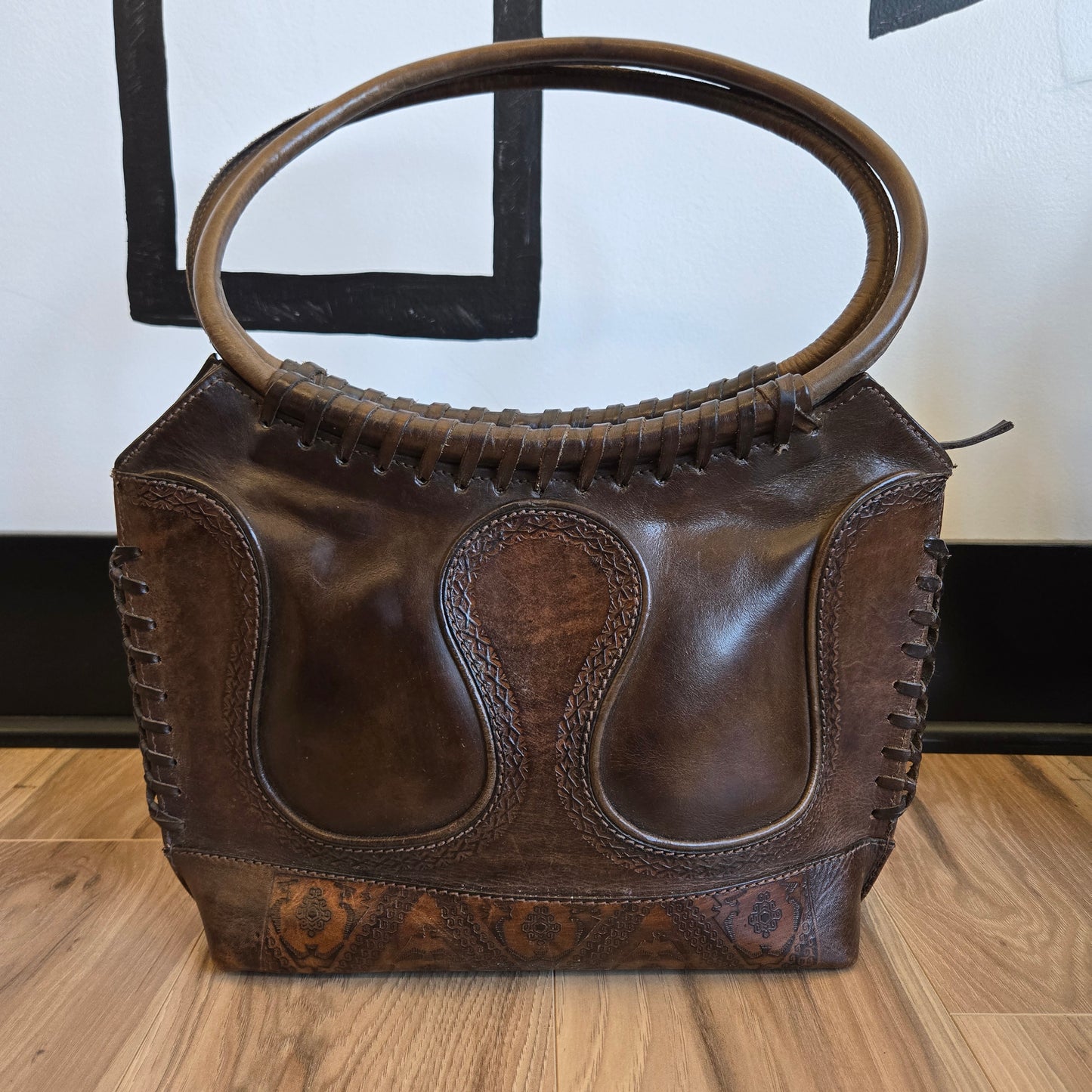 Anna Cainzo Western Thick Tooled Leather Shoulder Bag