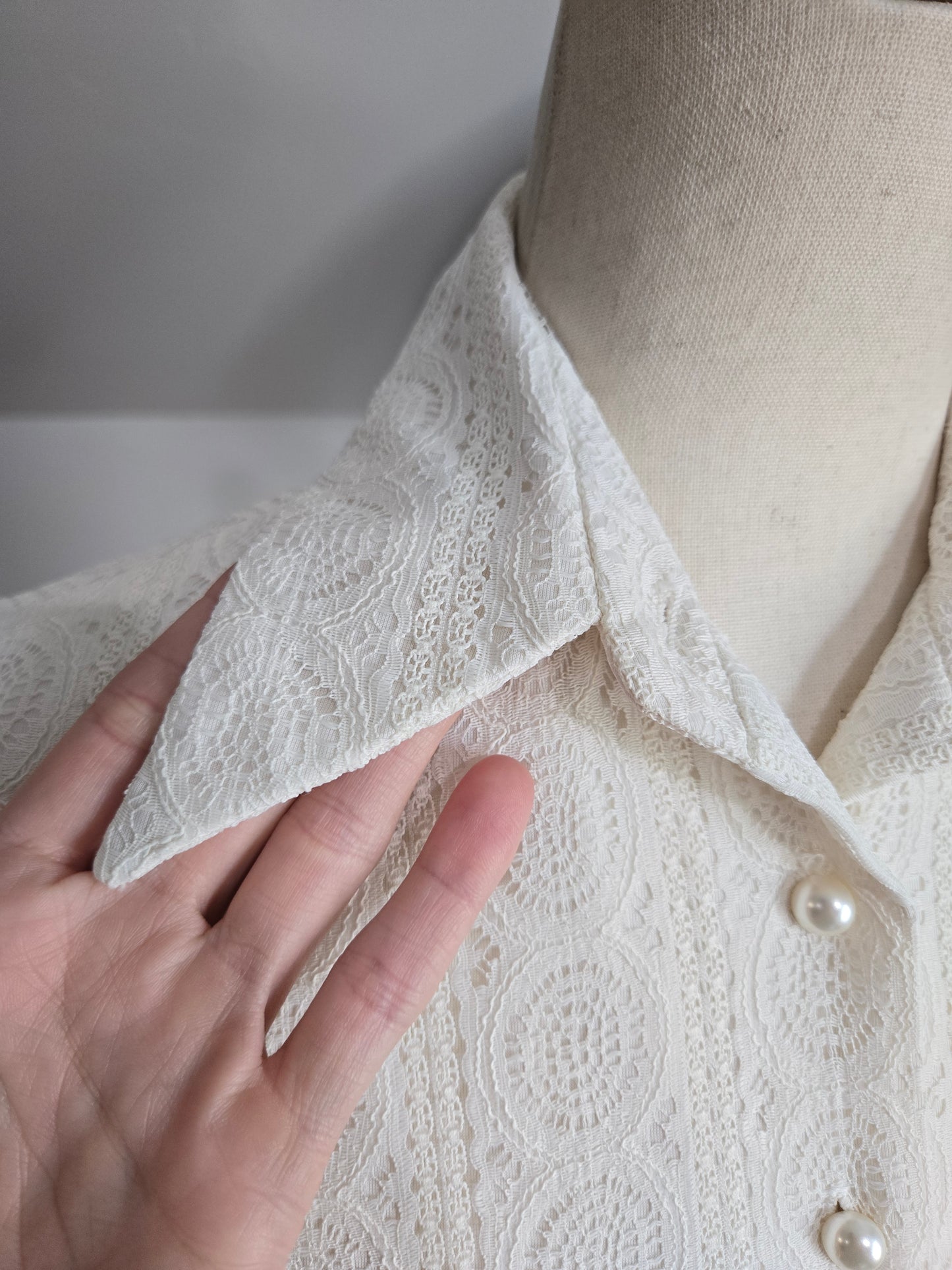 Alex Coleman Vintage 70s Lace Button Down Top - XS/S