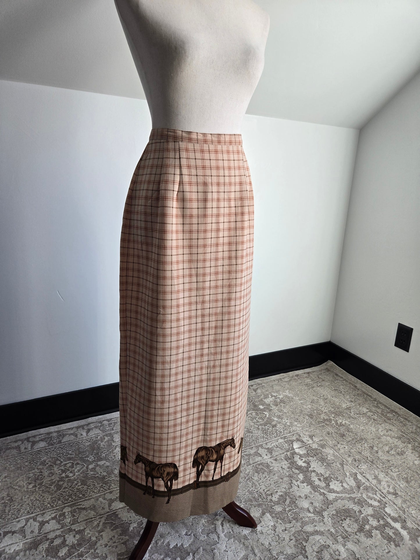 Vintage 90s Intriguing Threads Equestrian Horse Maxi Skirt - W29"