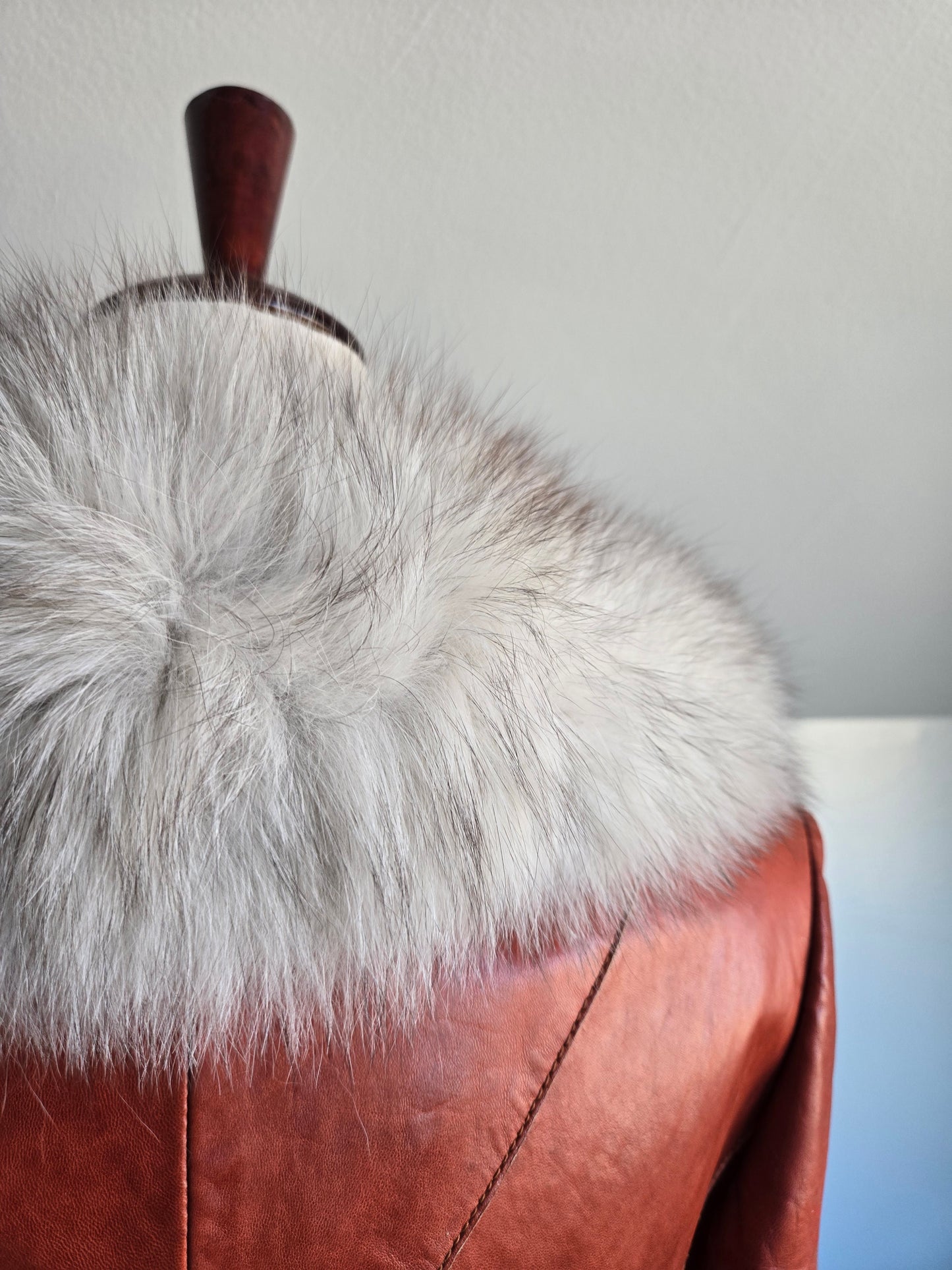 Napa Y Ante Skin Gear 1970s Patchwork Brown Leather Trench with Coyote Fur - Medium