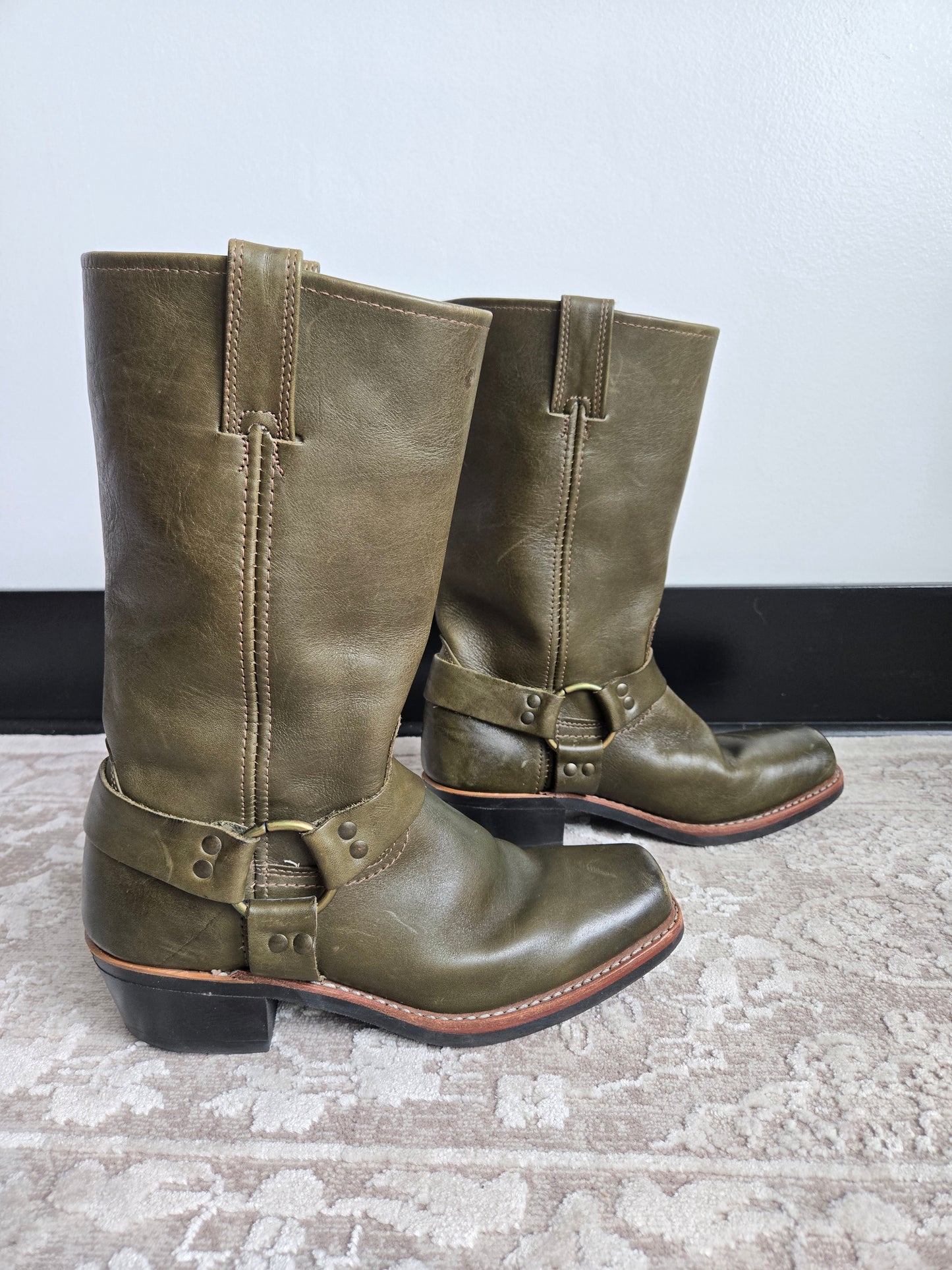 Frye Olive Green Leather Harness Boots - Size 10 (womens)