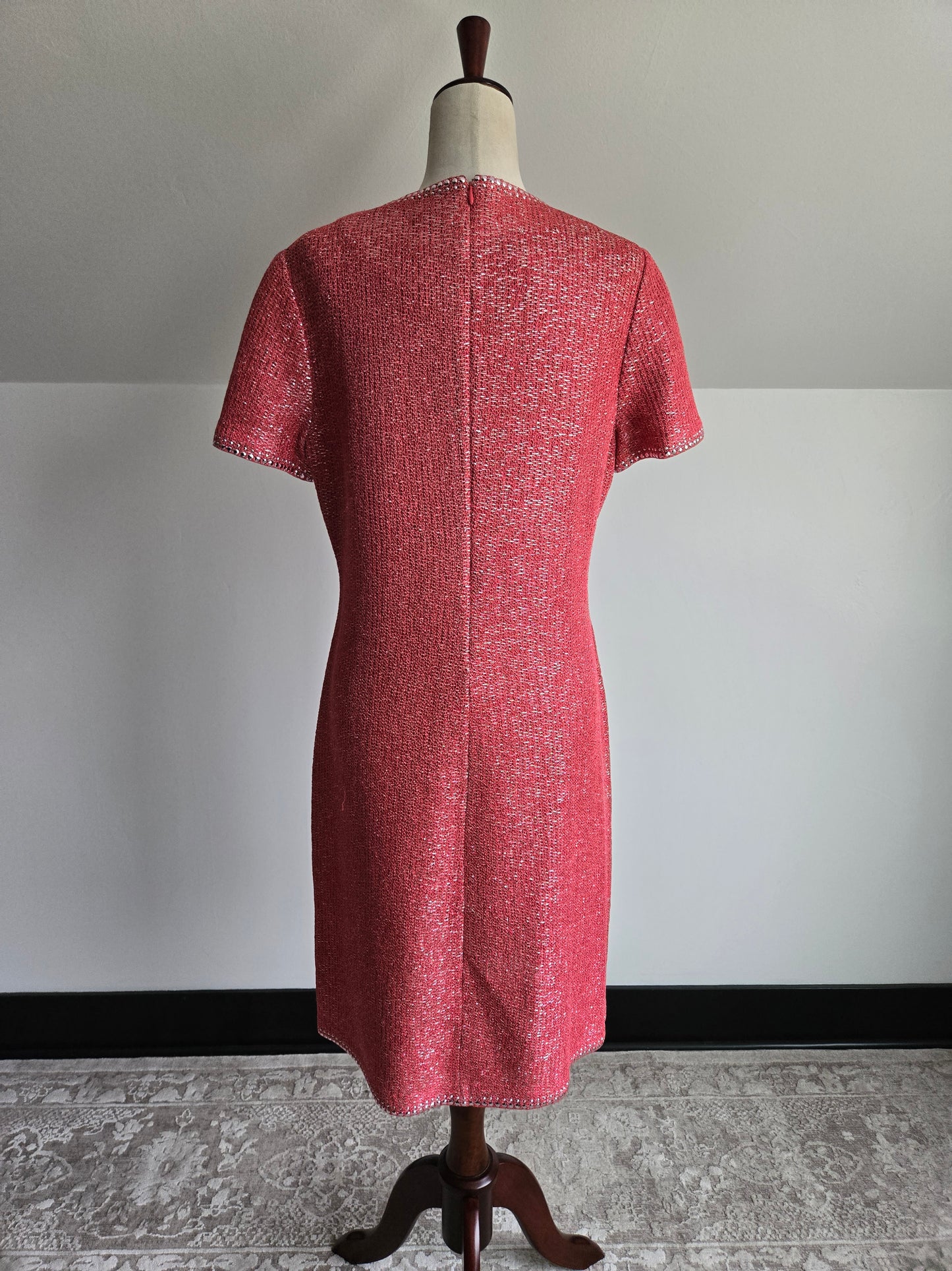 St John Pink Metallic Knit Dress - Size 12