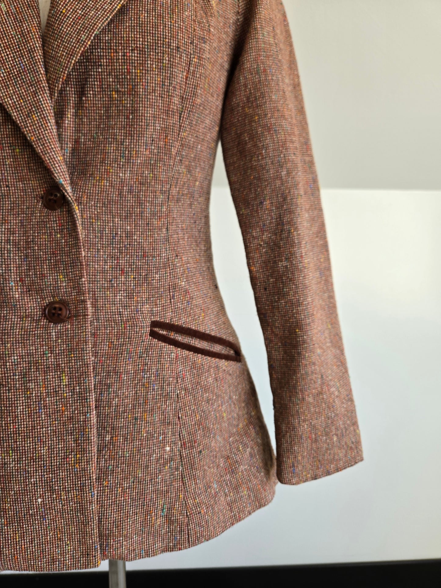 One Main Place Vintage 70s Brown Tweed Blazer - XS/S