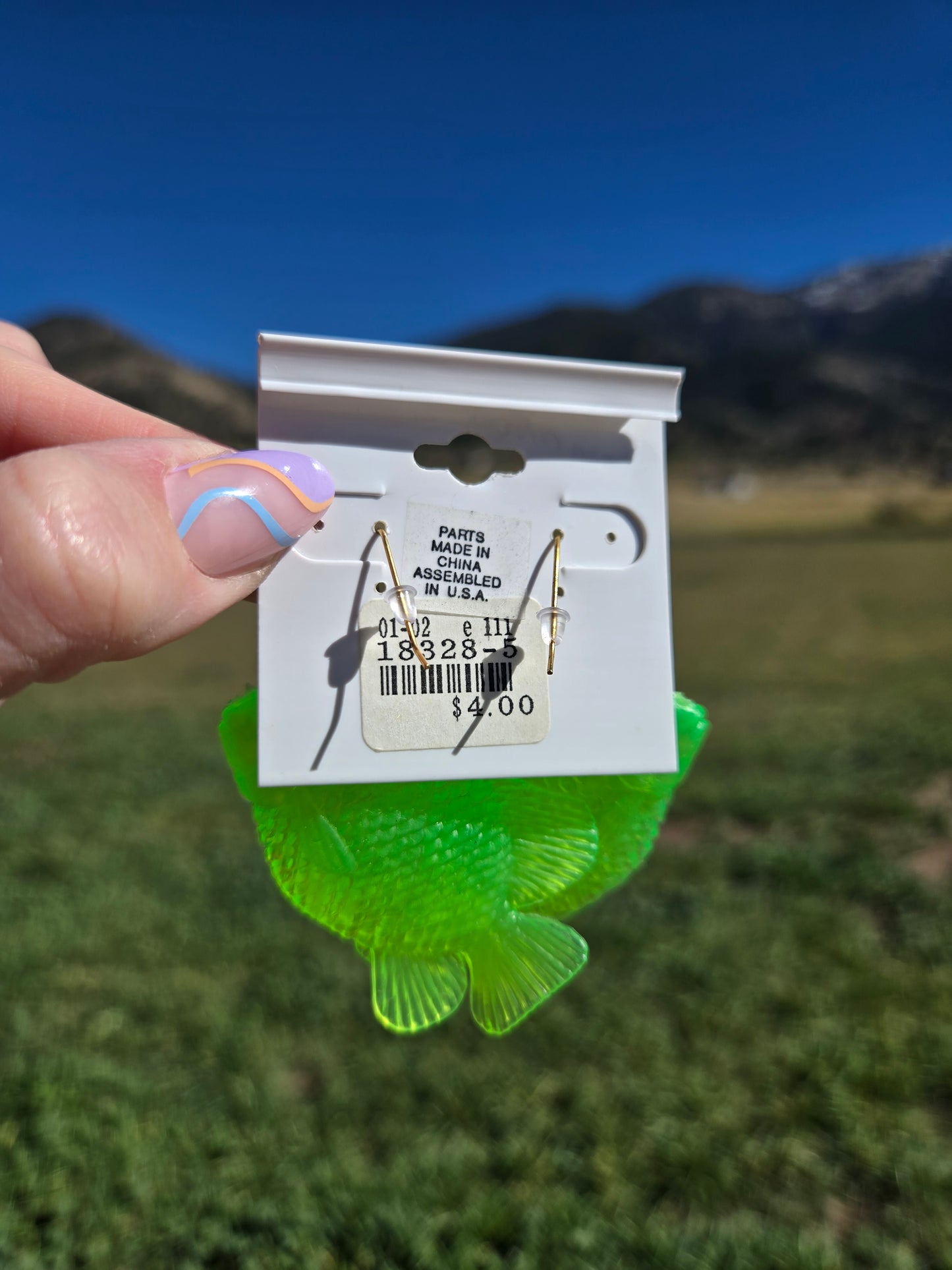 Deadstock Cara Mia Lime Green Rubber Large Tropical Fish Earrings - #1