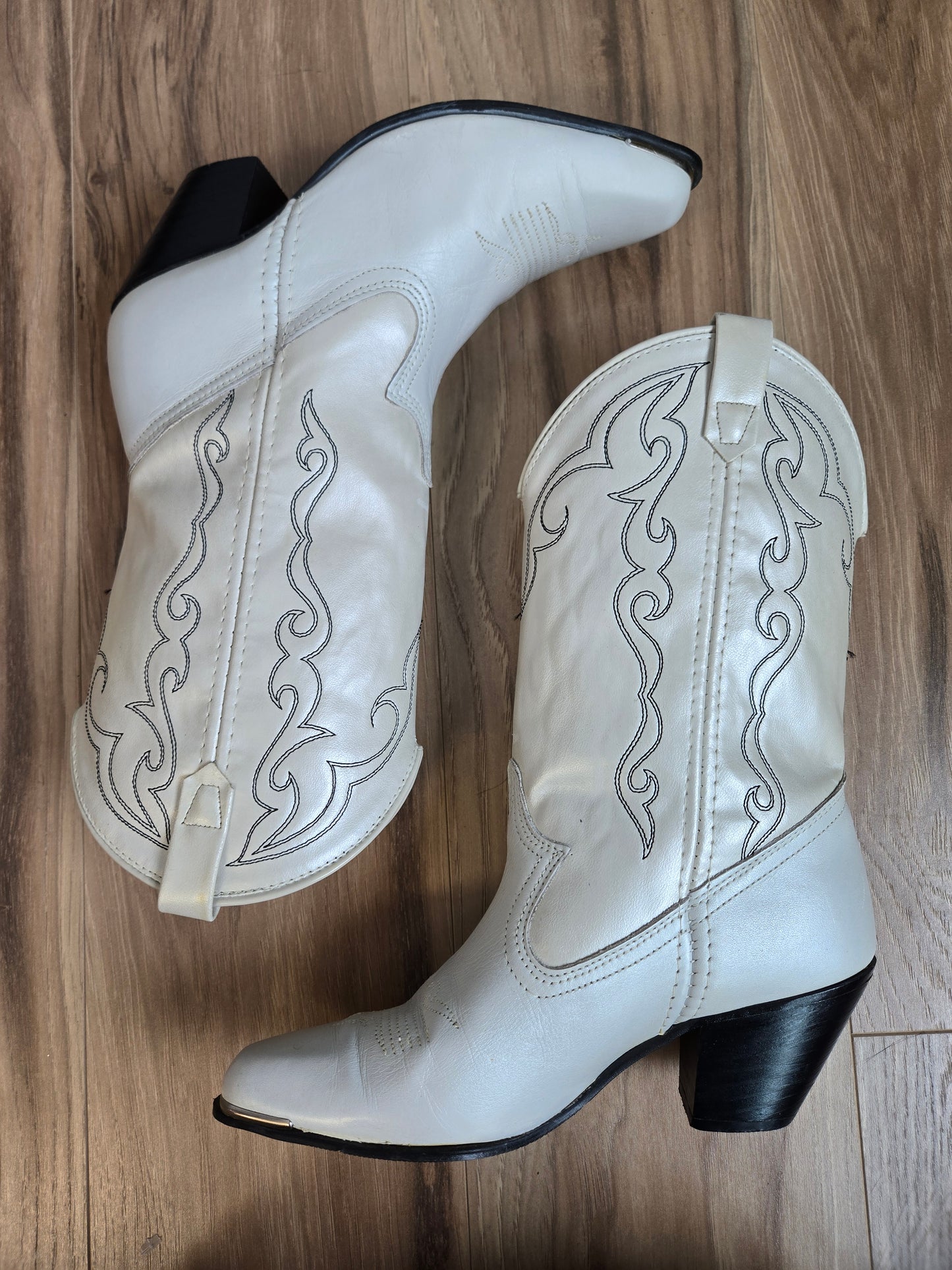 ACME 5109 Vintage Rare Pearlescent White Leather Cowboy Boots - Size 5.5 (womens)