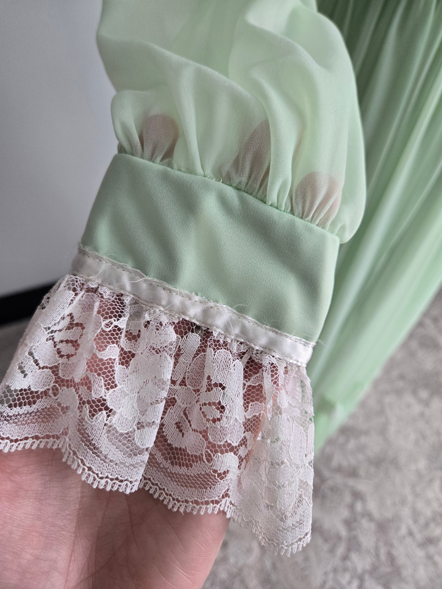 Vintage 1970s Union Made Lime Green Coquette Formal Dress - Small