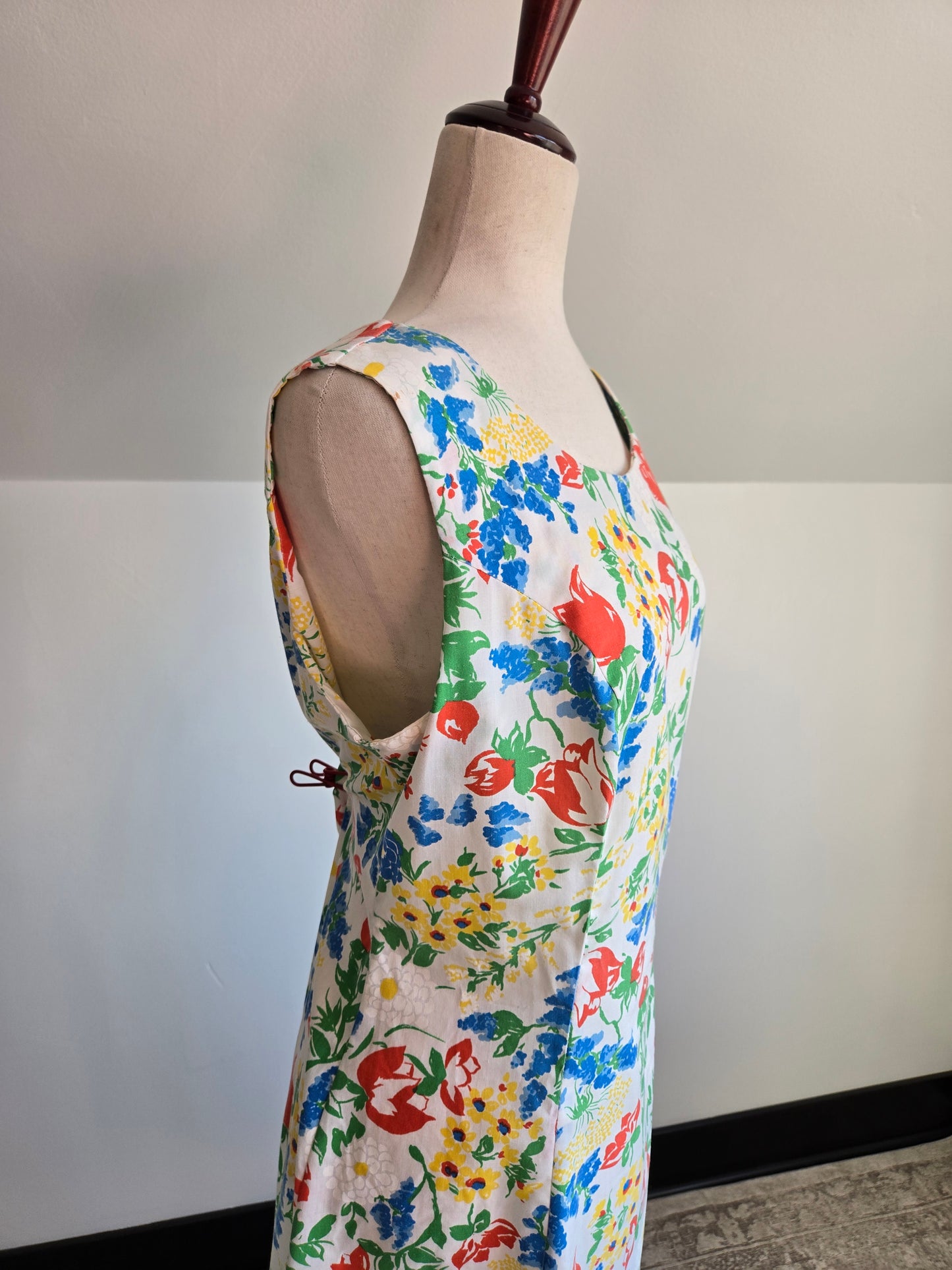 New Perspective Vintage 60s White Floral Cotton Dress - large