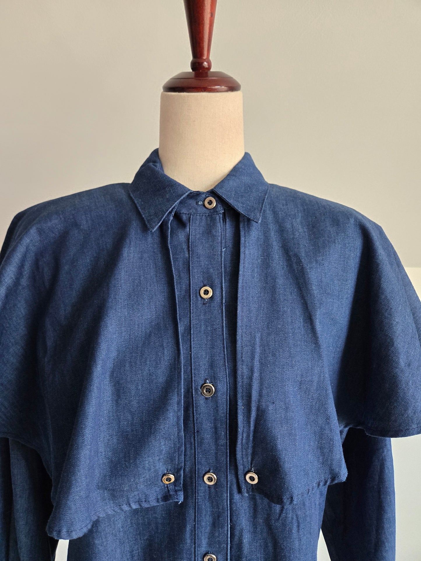 Vintage Western Charna of Dallas, Texas Denim Cape Top Shirt - medium