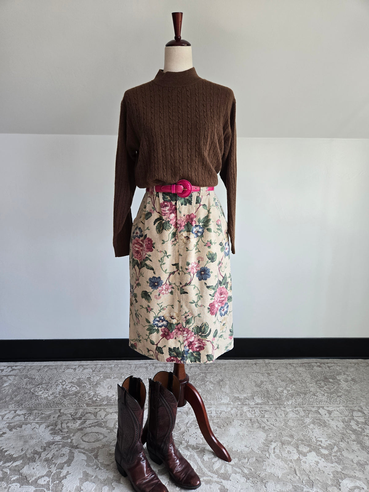 Vivaldi Vintage Cotton Floral Denim Skirt - W28