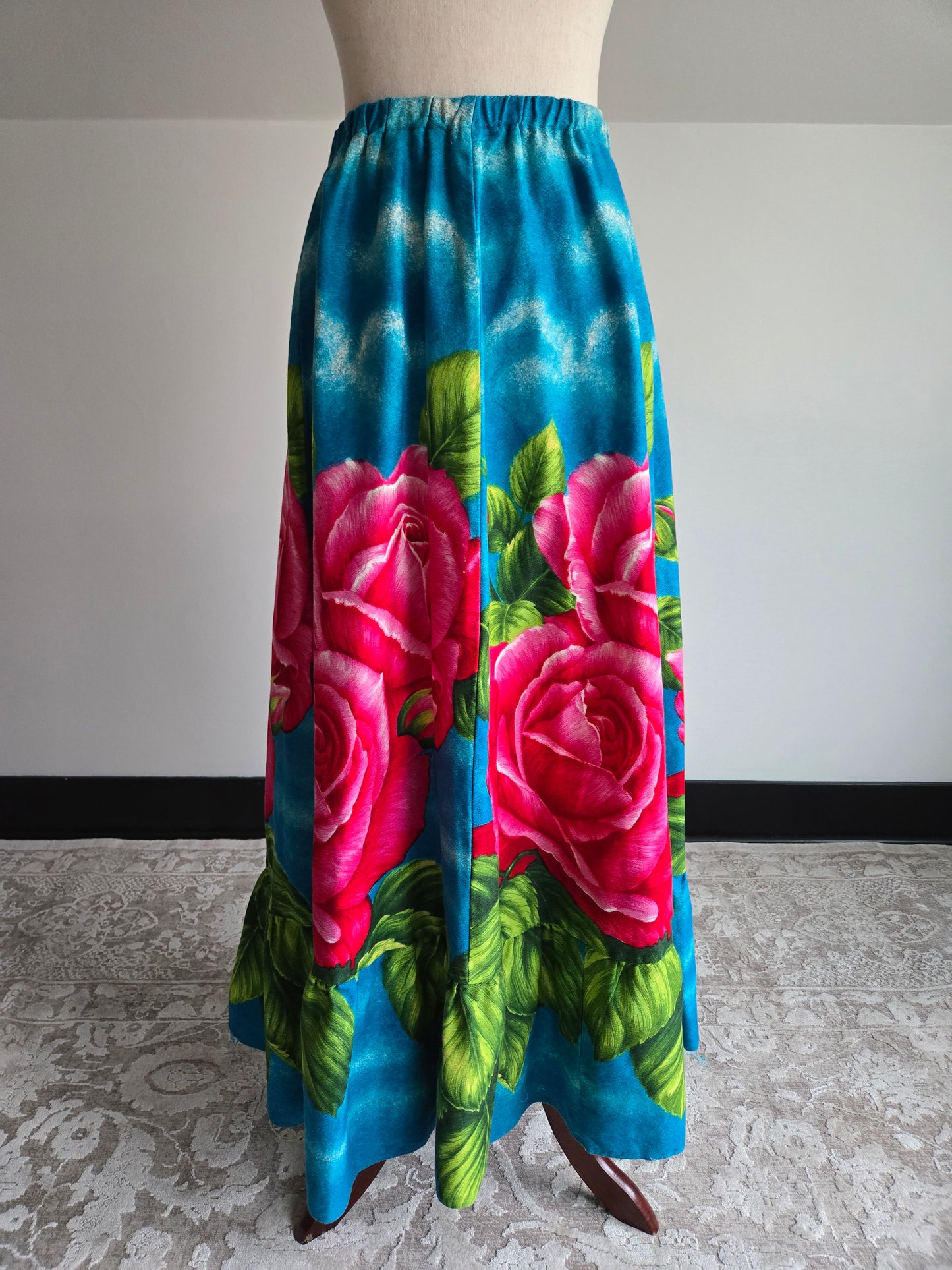 Vintage Barkcloth Large Flower Skirt - XS-M