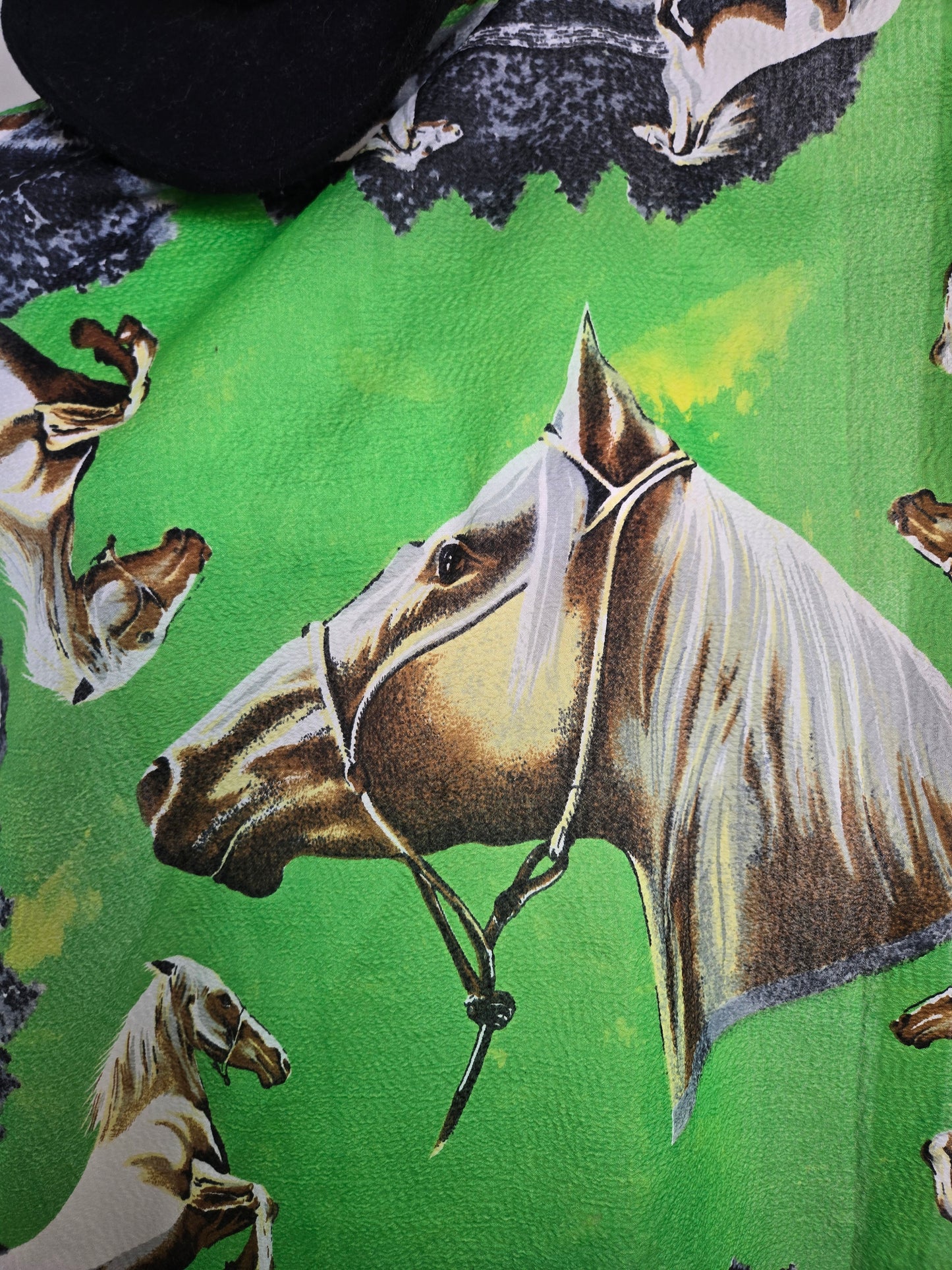 Vintage Lime Green Nylon Horse Scarf Made in Japan