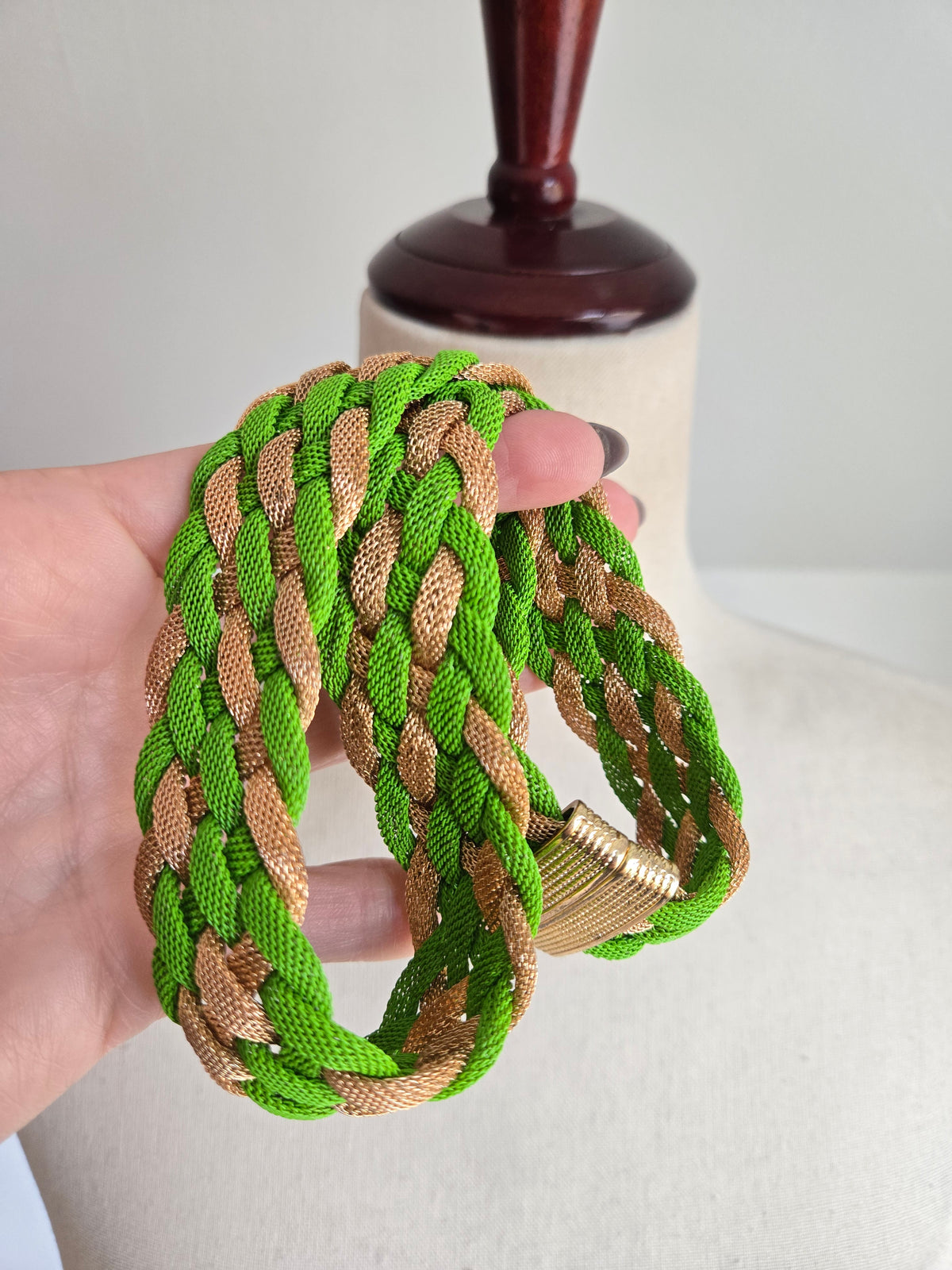 Vintage Green and Gold Braided Mesh Collar Necklace