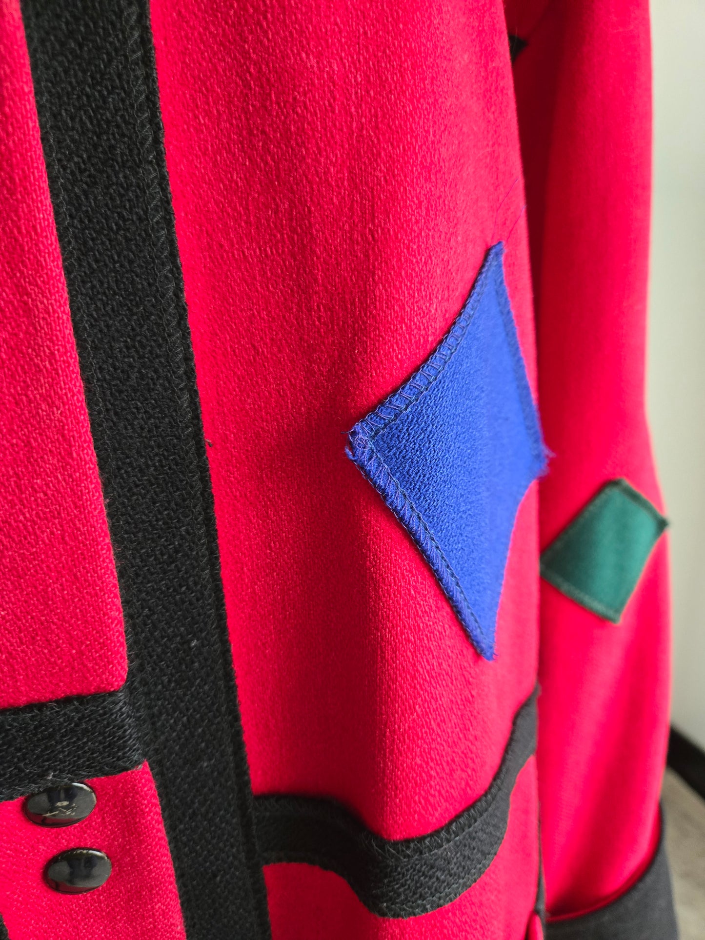 Vintage 1980s Geo Patch Wool Coat Made in Yugoslavia - 2XL