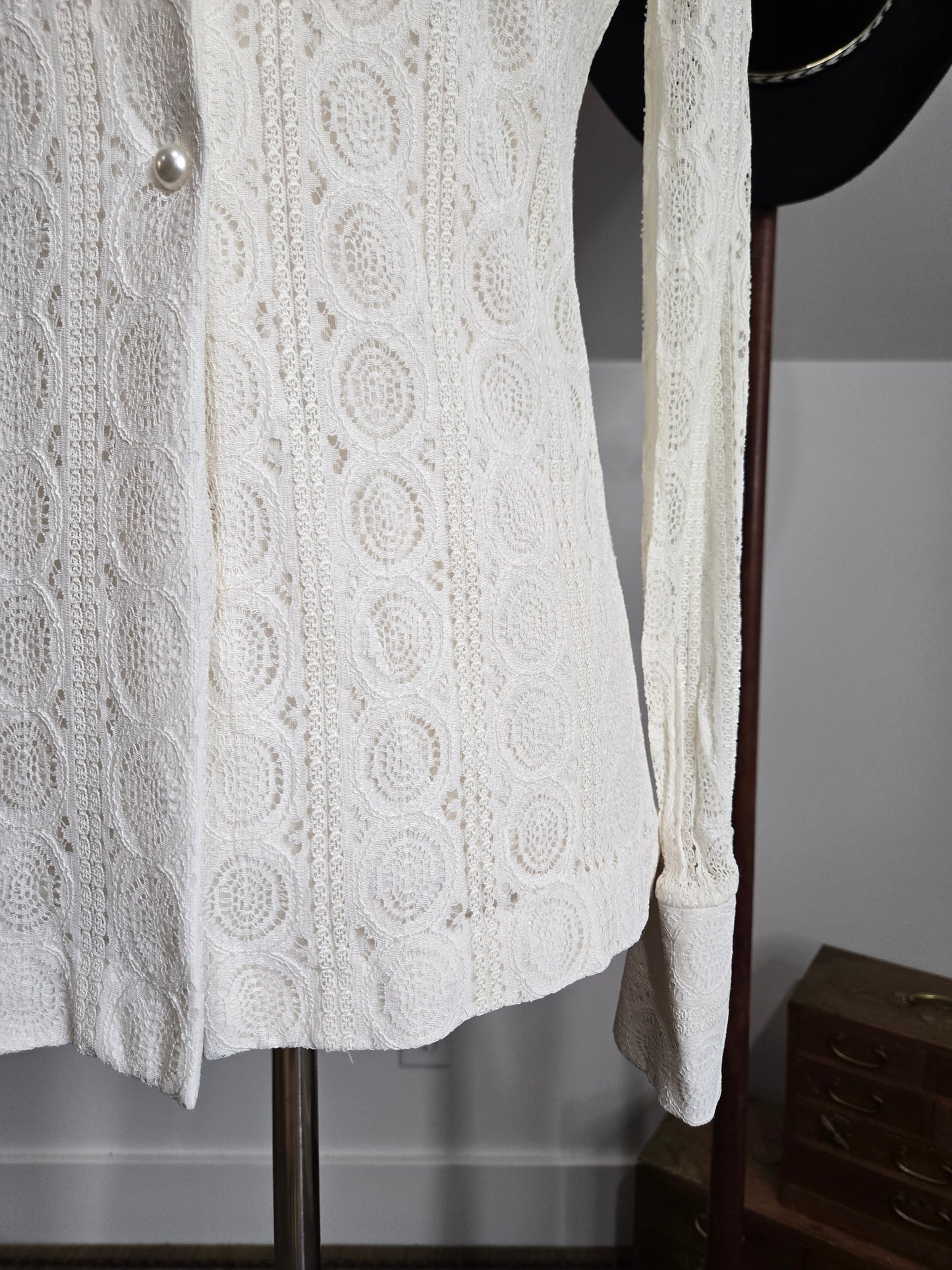Alex Coleman Vintage 70s Lace Button Down Top - XS/S