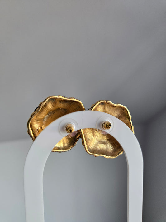 Napier Vintage Chunky Gold Tone and Black Cab Pierced Earrings