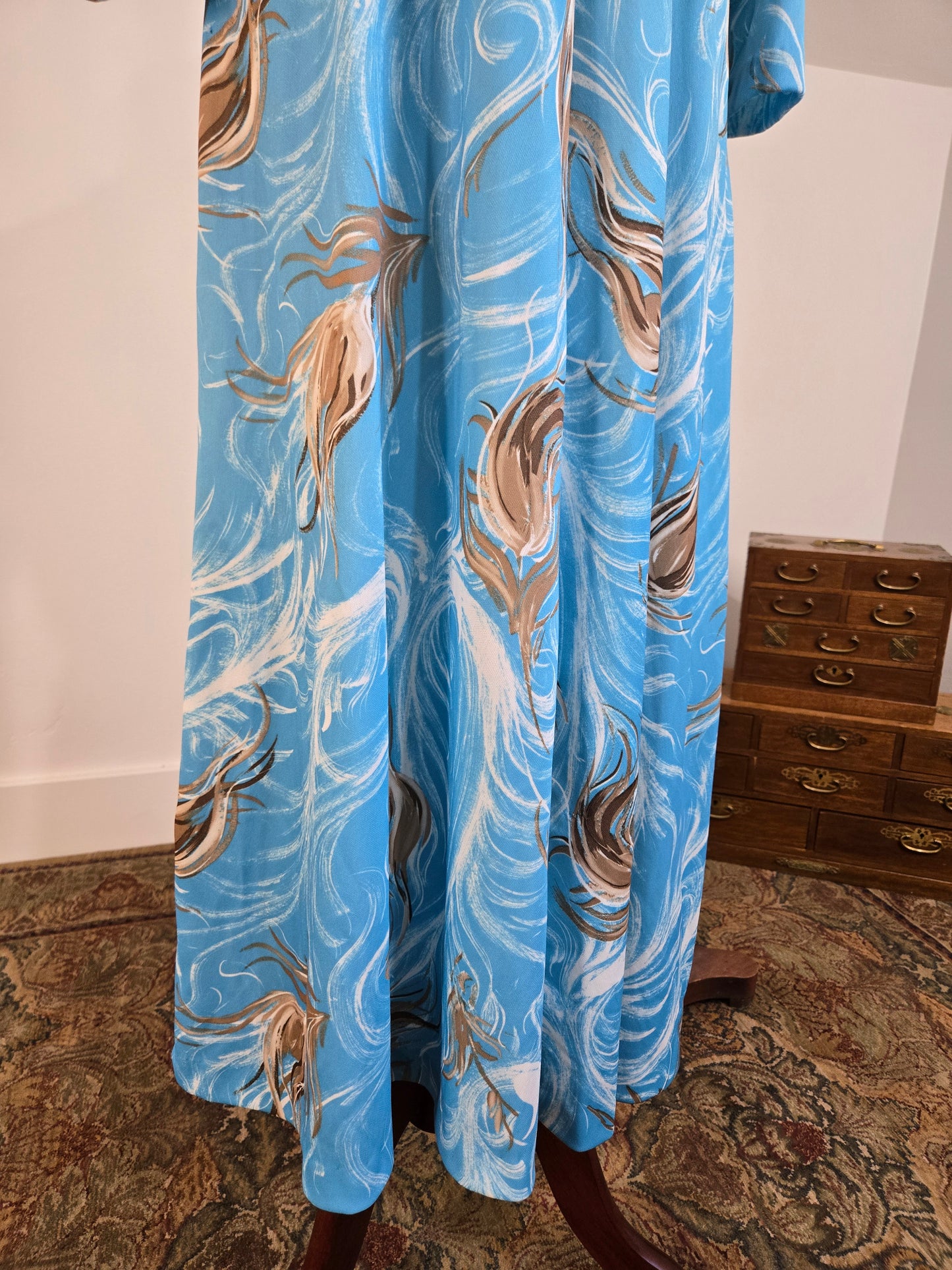 Sears Vintage 60s Blue Feather Print Dress - large