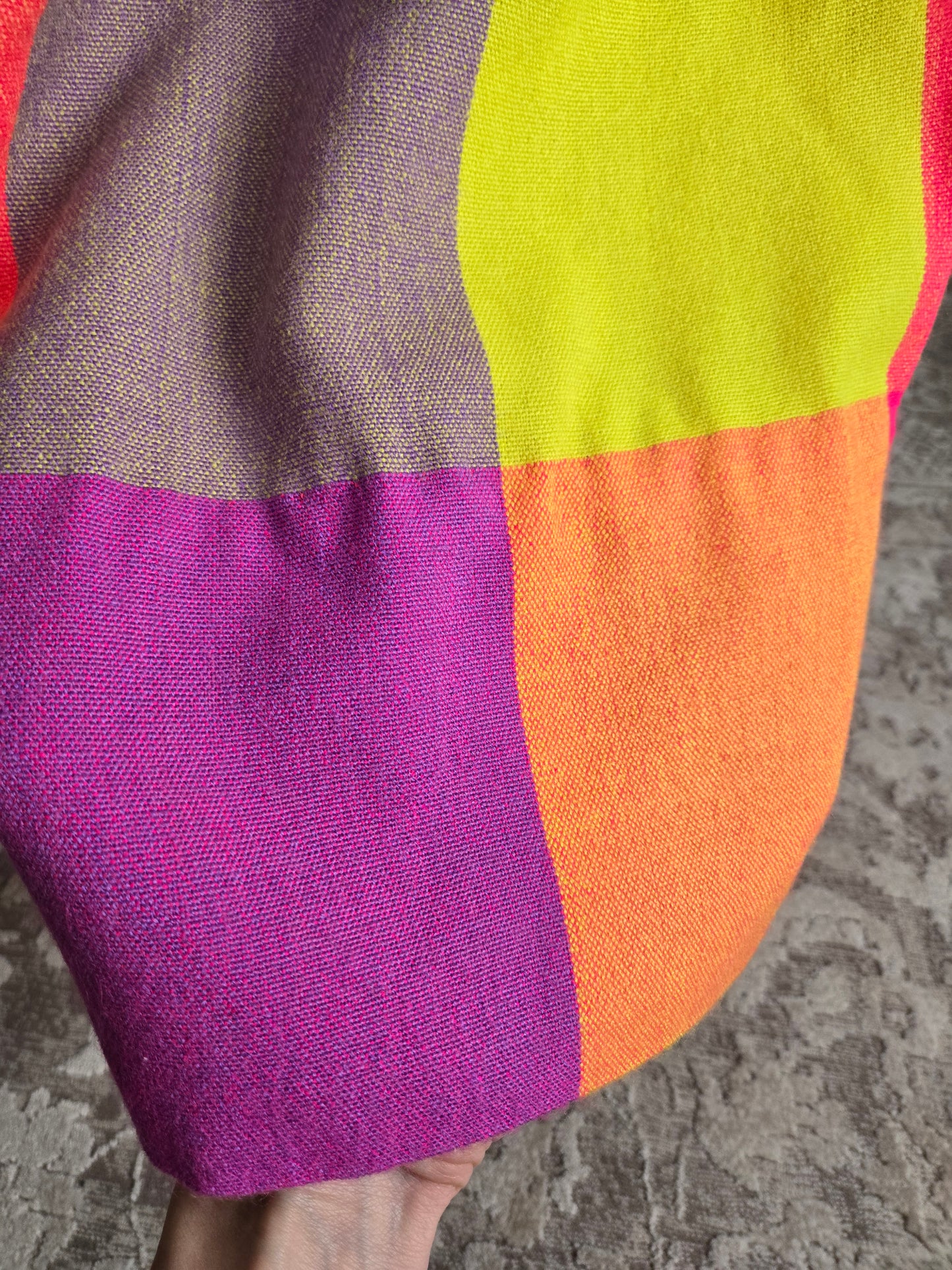 Vintage 70s Neon Plaid Matching Skirt and Scarf Set - W28"