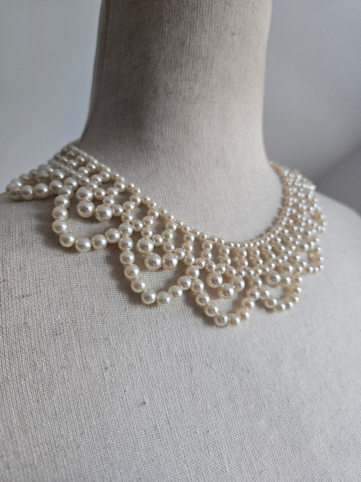 Vintage Pearl Scallop Bib Necklace