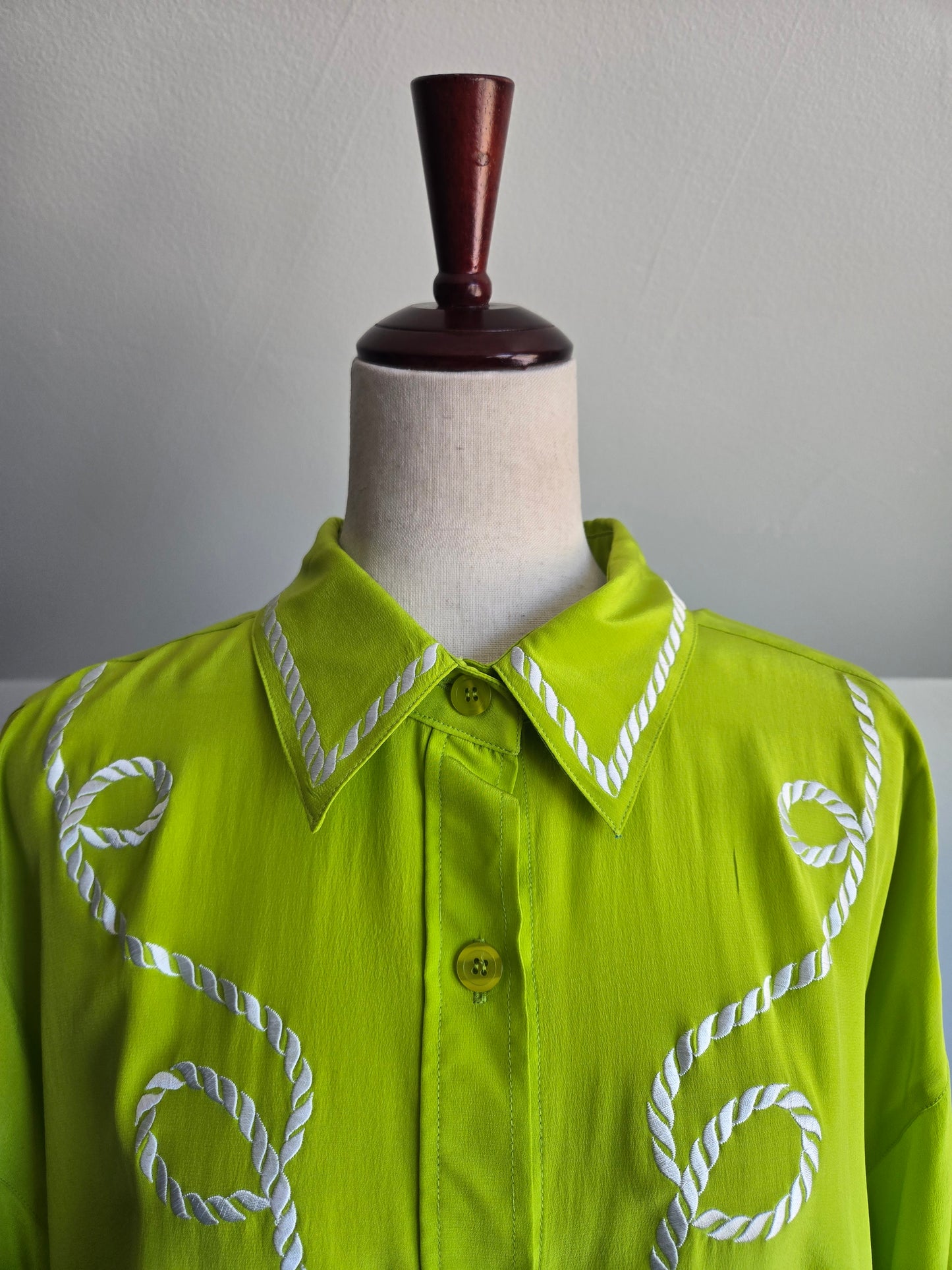Diane Von Furstenberg Silk Lime Green Rope Top - 2XL