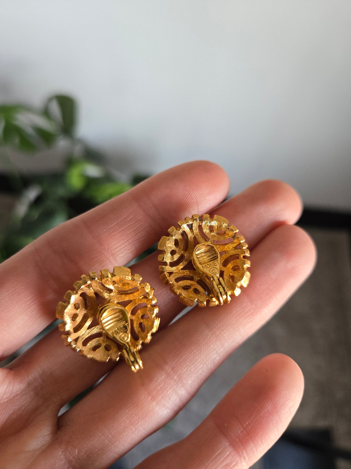 Monet Vintage Gold Round Clip On Earrings