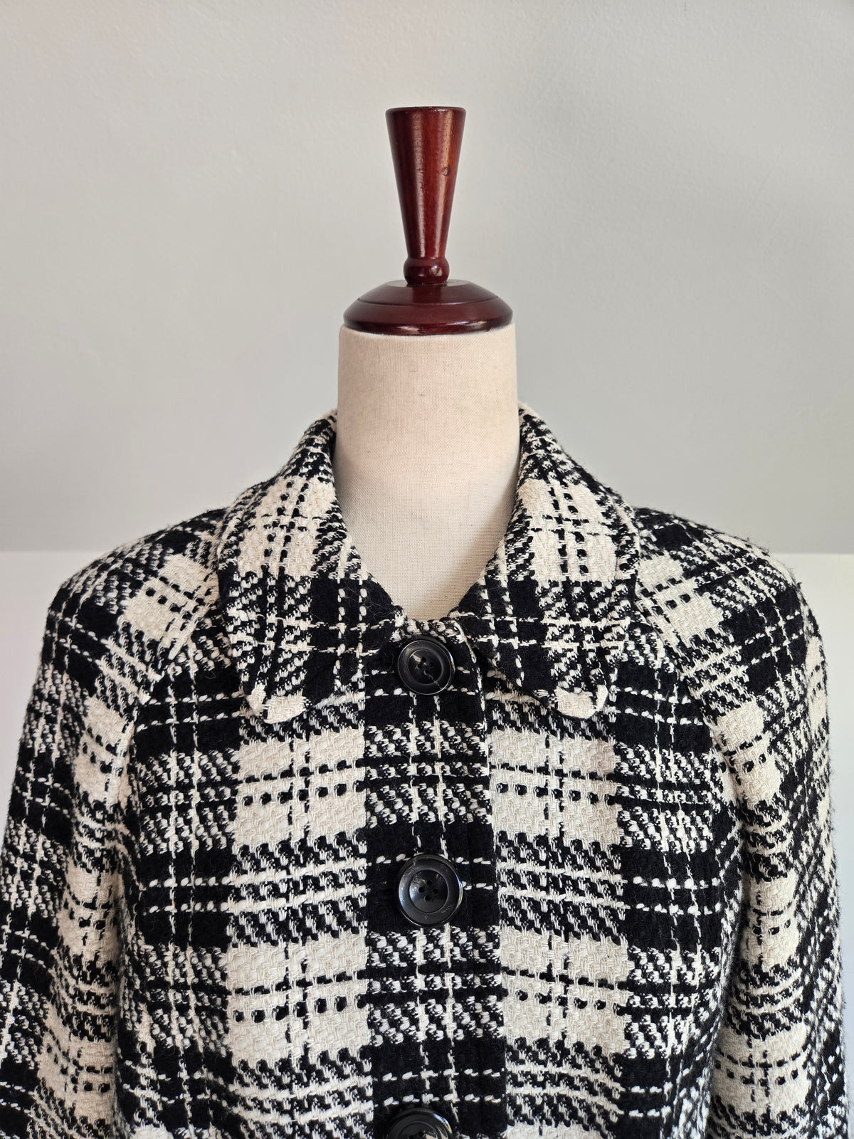 Charter Club Black and White Plaid Raglan Blazer - S/M