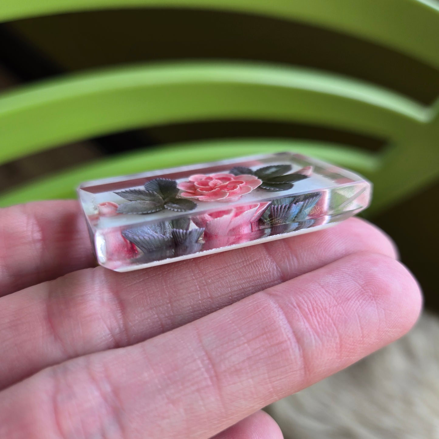 Lucite Encased Floral Vintage Brooch