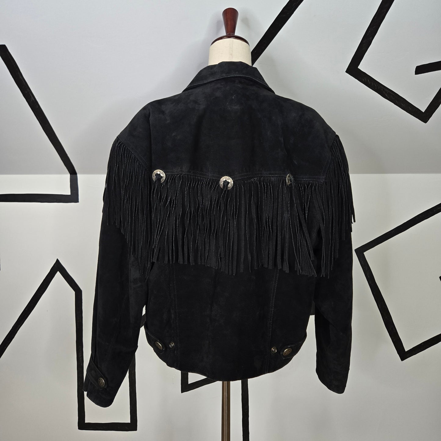 Byrnes & Baker Vintage Black Suede Leather Fringe Jacket - medium